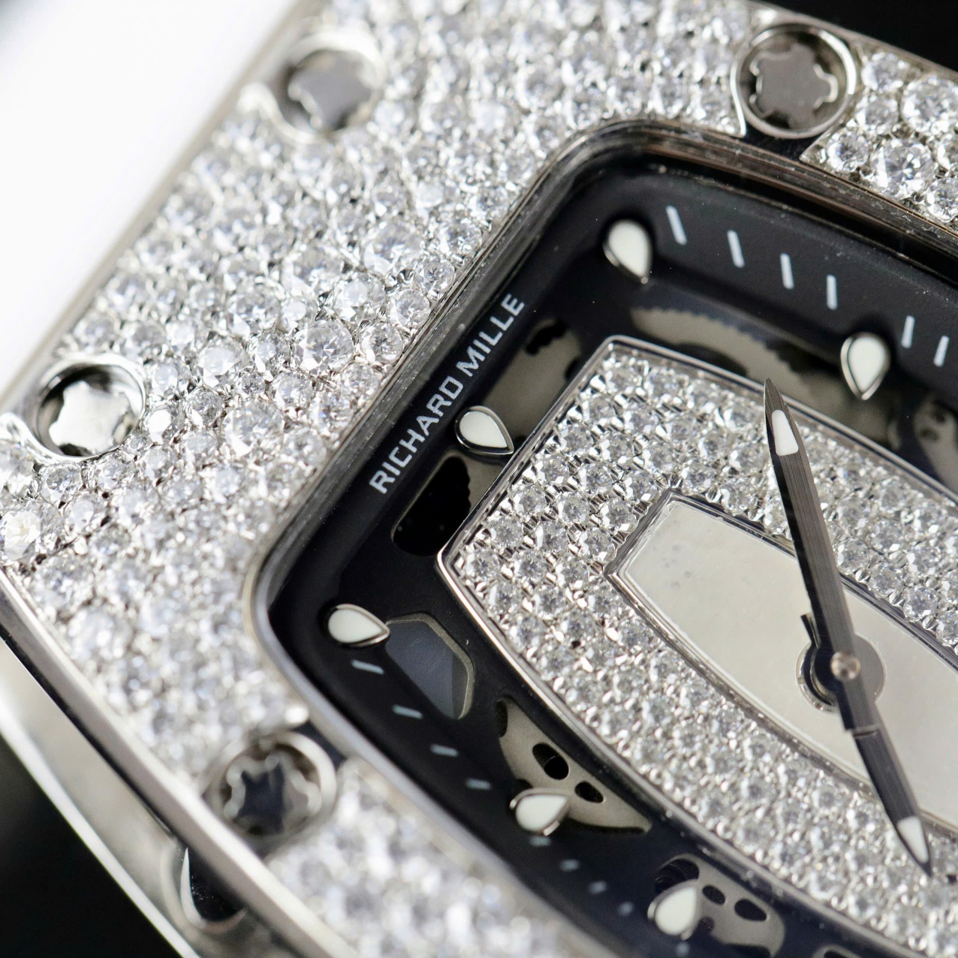 Richard Mille RM007 Replica Watch White Custom Full Moissanite Diamonds Hong Kong 36mm