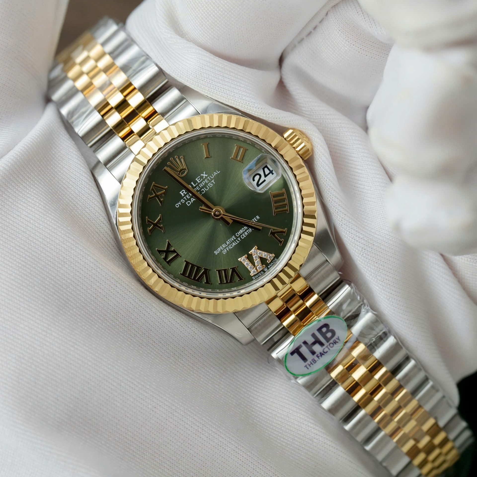 Rolex DateJust Best Replica Watch Green Dial Jubilee Strap THB Factory 31mm