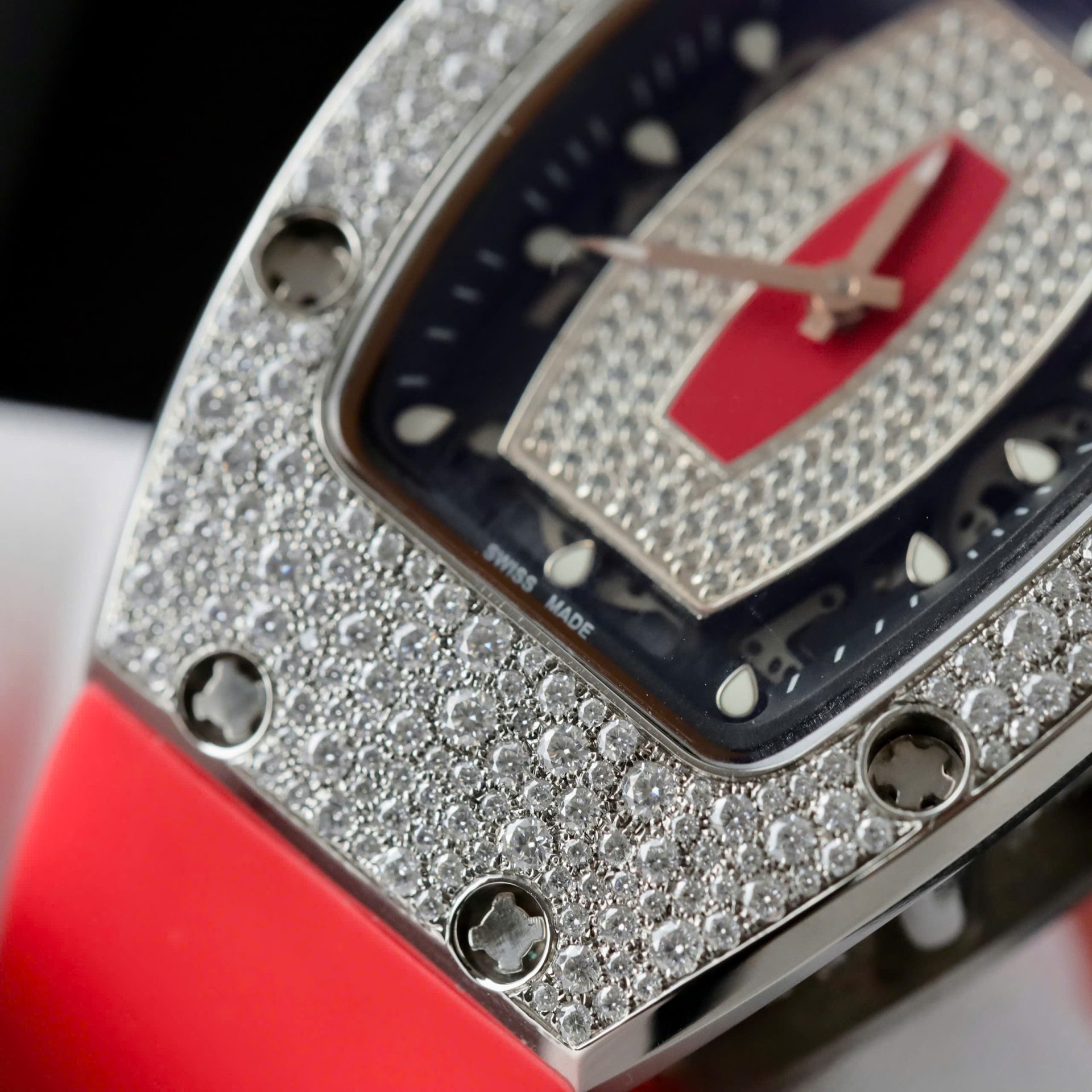 Richard Mille RM007 Red Replica Watch Diamond Moissanite Hong Kong Custom 36mm