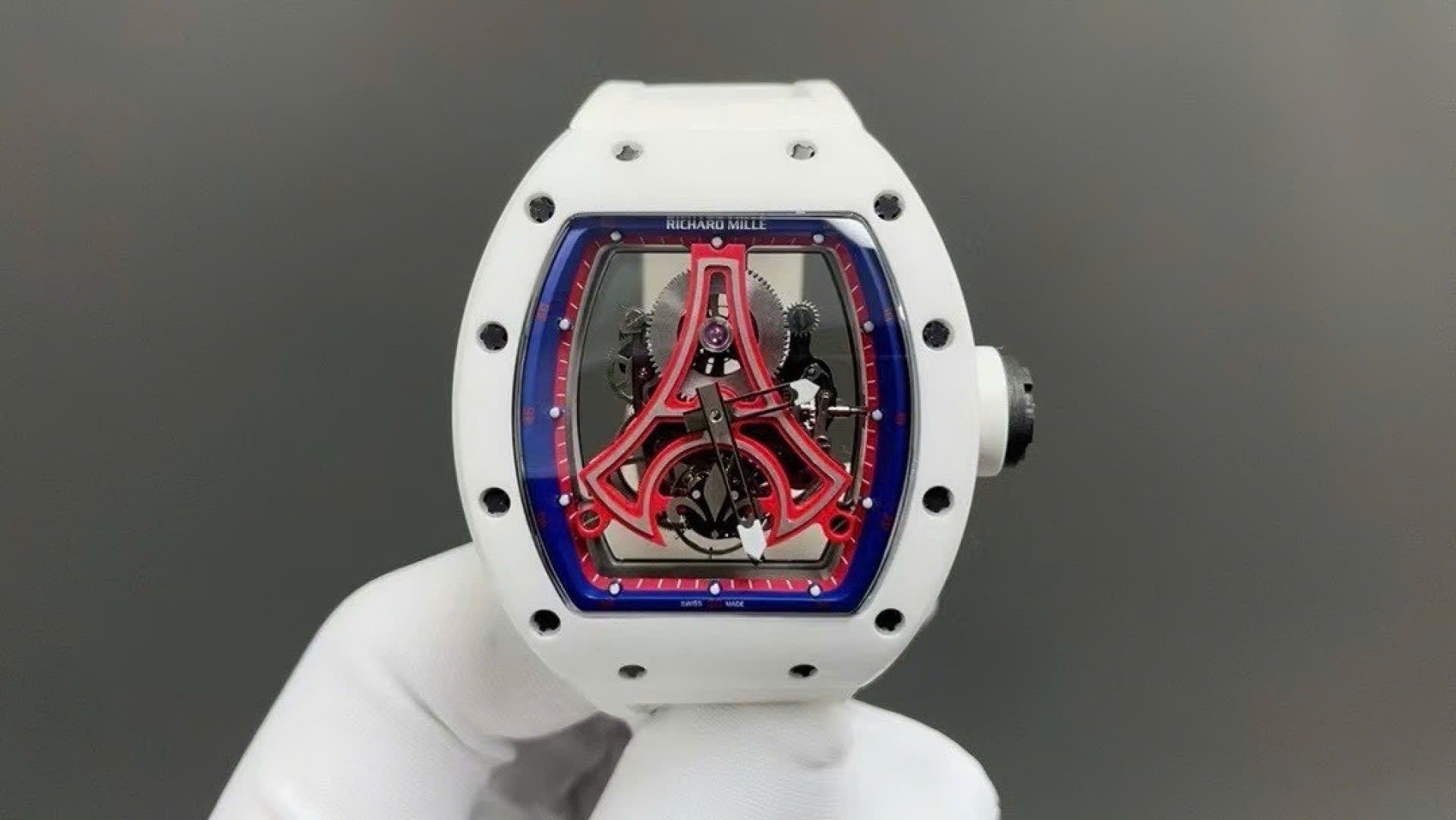 Richard Mille Replica Watches RM52-03 Paris Saint-Germain Tourbillon White Ceramic 40x48mm