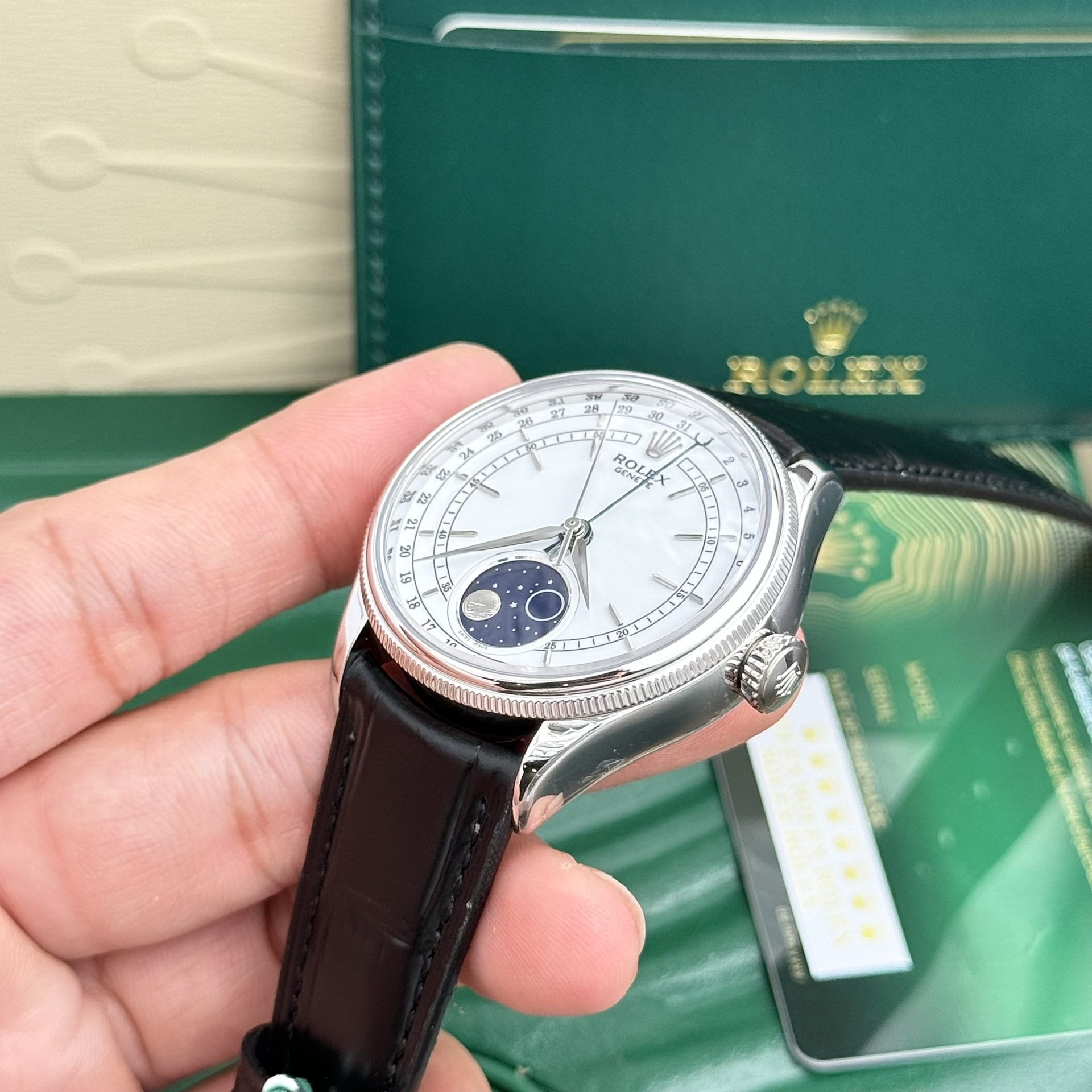 Rolex Replica Watch Cellini Moonphase Dial White 39mm