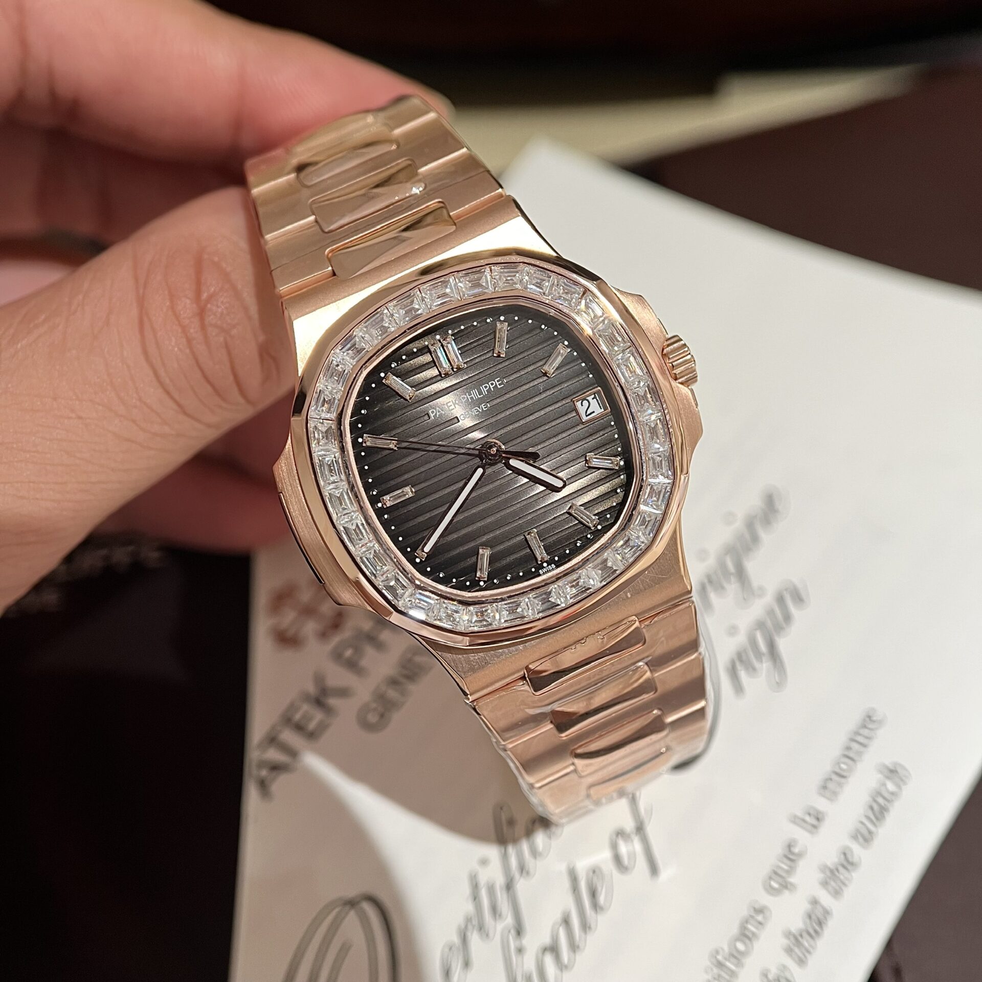 Patek Philippe Replica Watch Nautilus 5723 Gold Wrapped Moissanite Diamonds 40mm