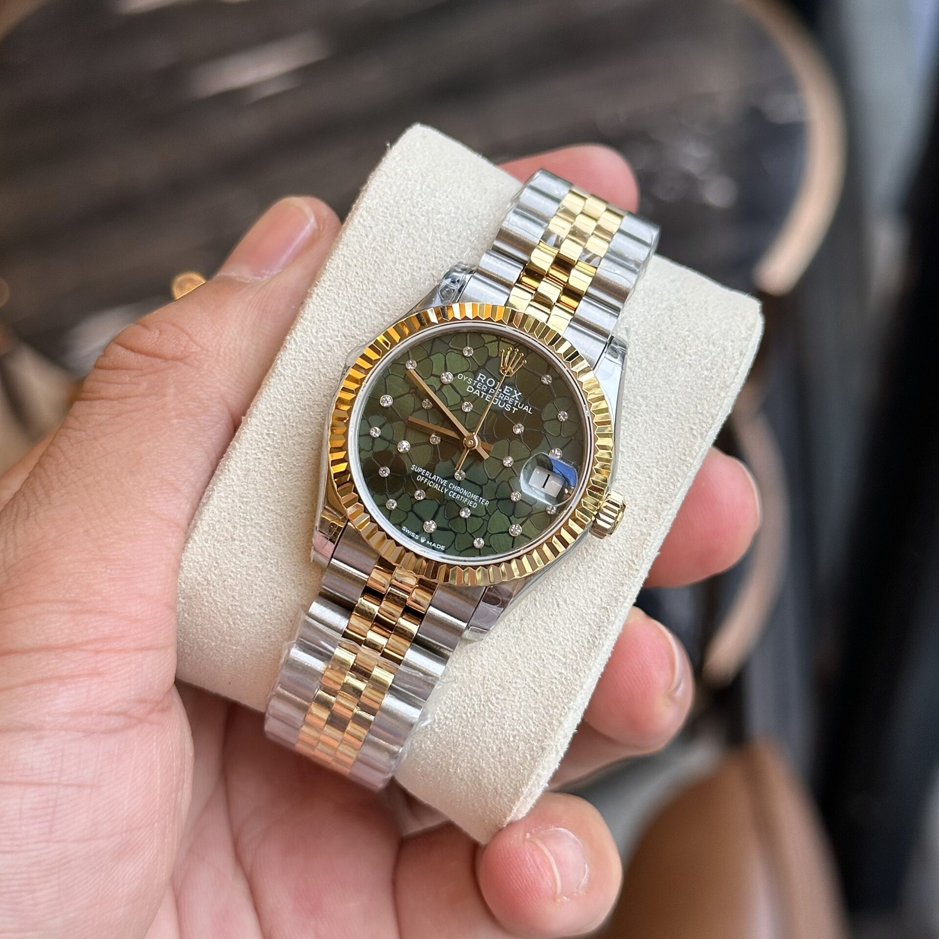Rolex DateJust Replica Watch Demi Gold Green Leaf Dial 31mm