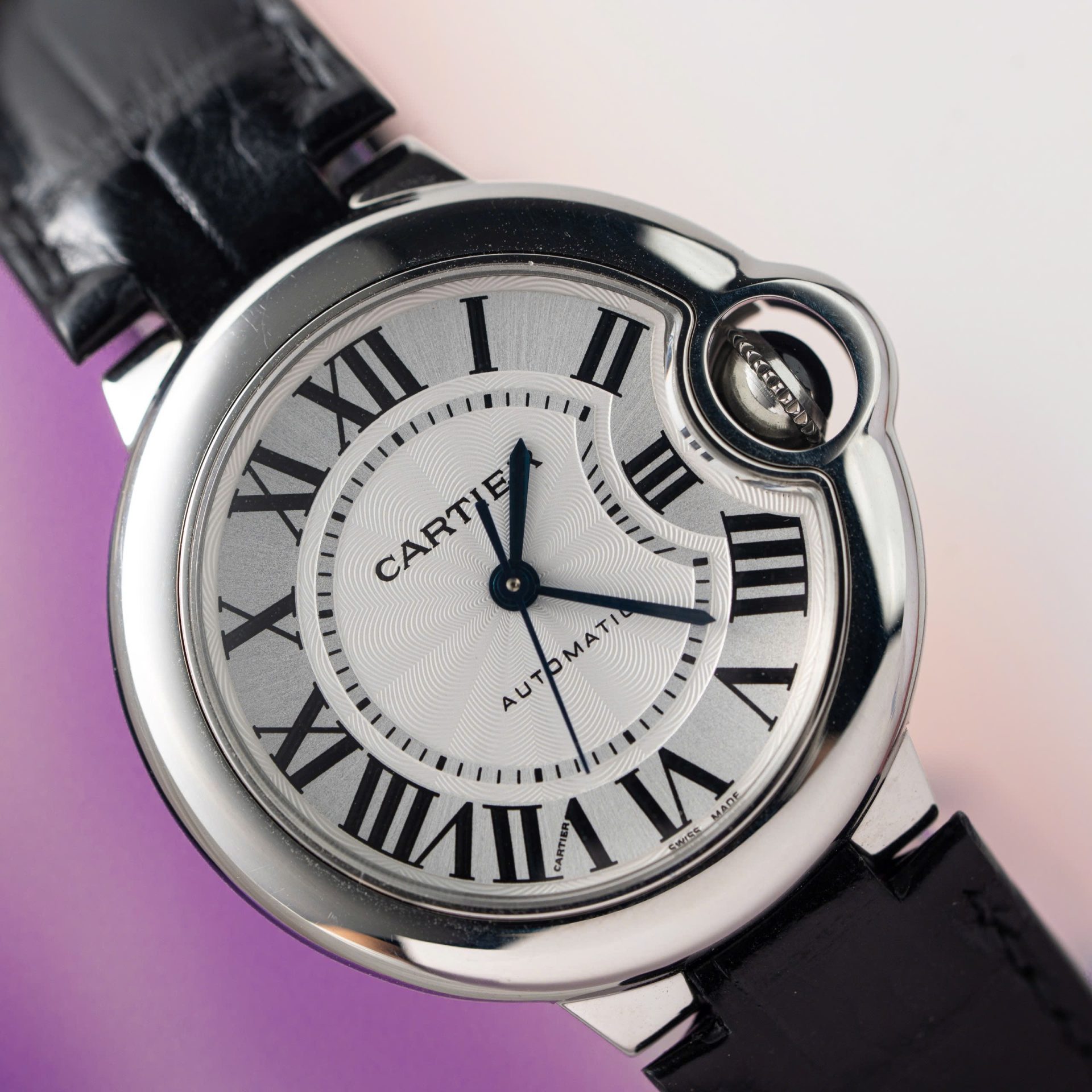 Cartier Ballon Bleu Replica 1:1 Watch White Dial Leather Strap 36mm