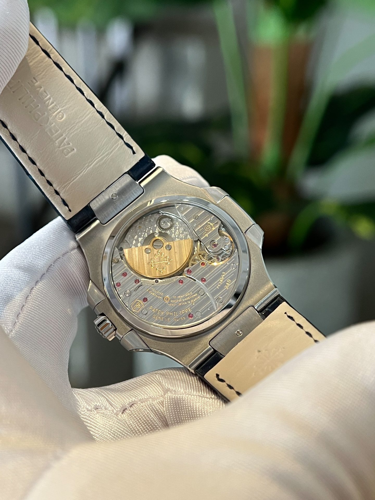 Patek Philippe Replica Watch Nautilus 5724 Custom Moissanite Diamonds Leather Strap 40mm