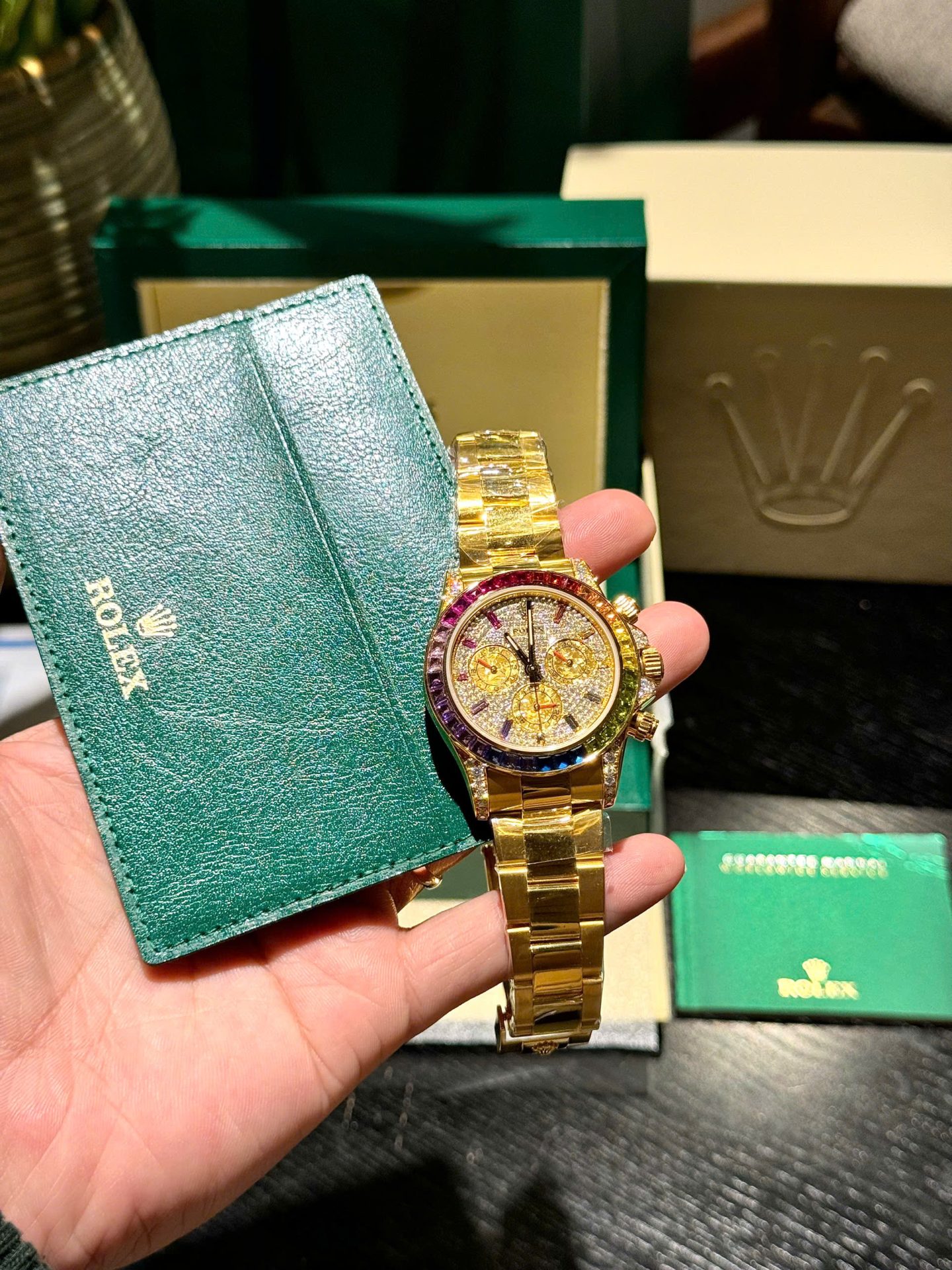 Rolex Daytona 116598RBOW Refined Moissanite   Synthentic Gemstone 18K Gold Wrapped 40mm