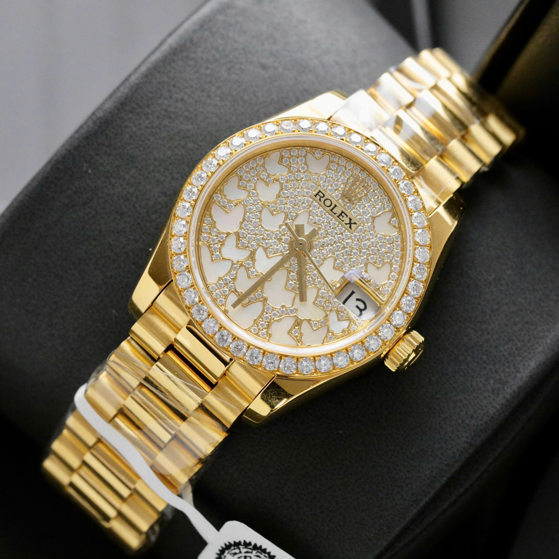 Rolex DateJust Butterfly Dial Custom Gold Wrapped 18K + Diamonds Moissanite 31mm