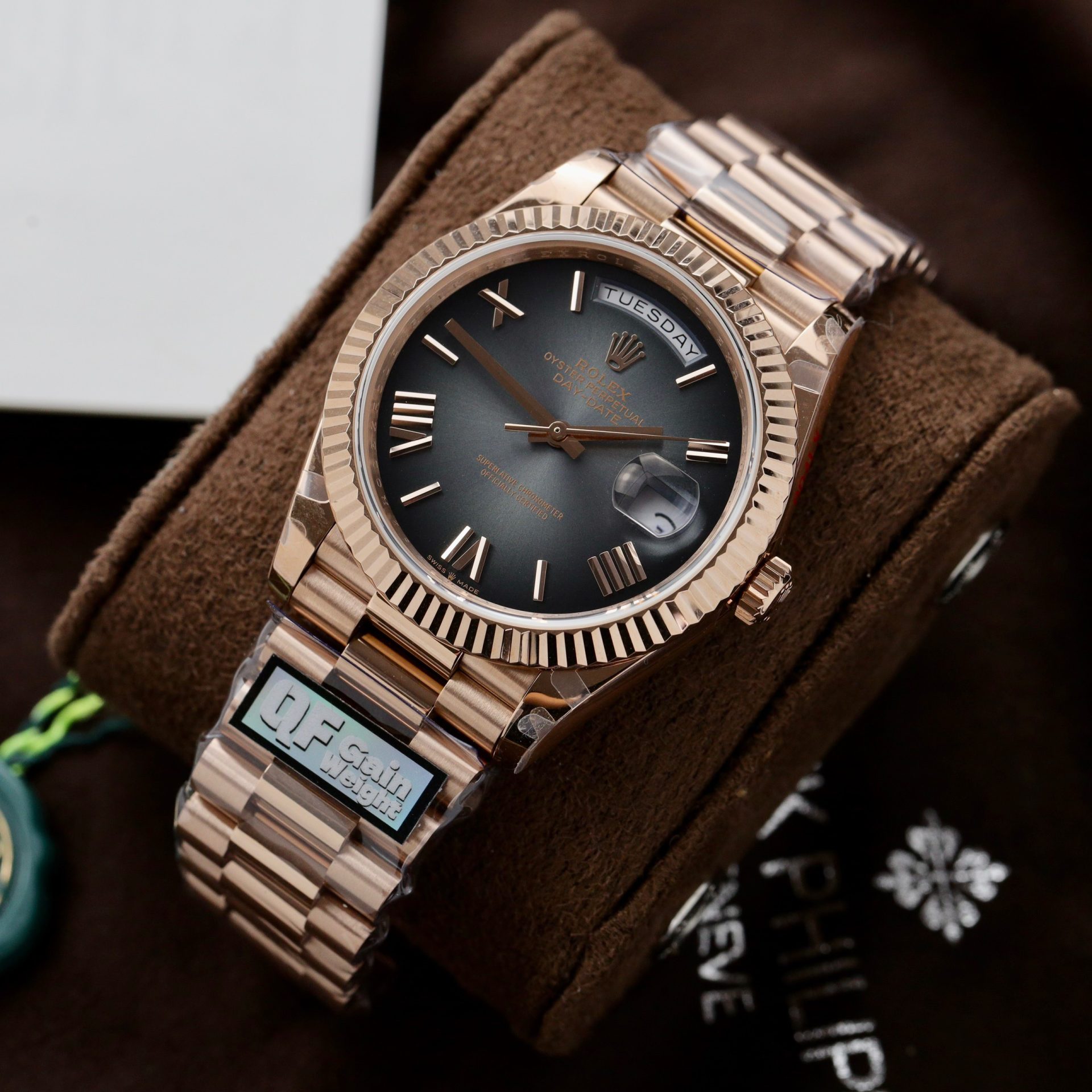 Rolex Clone Watch Day-Date Dial Gray Ombre 185 Grams QF Factory 40mm