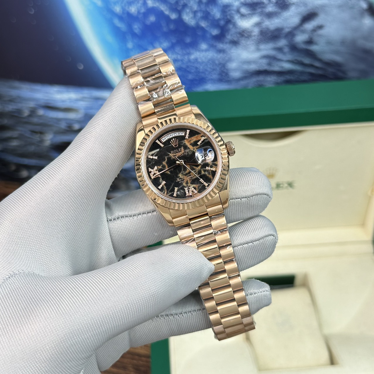 Rolex Fake Watch Day-Date Rose Gold Lava Dial BP Factory 40mm