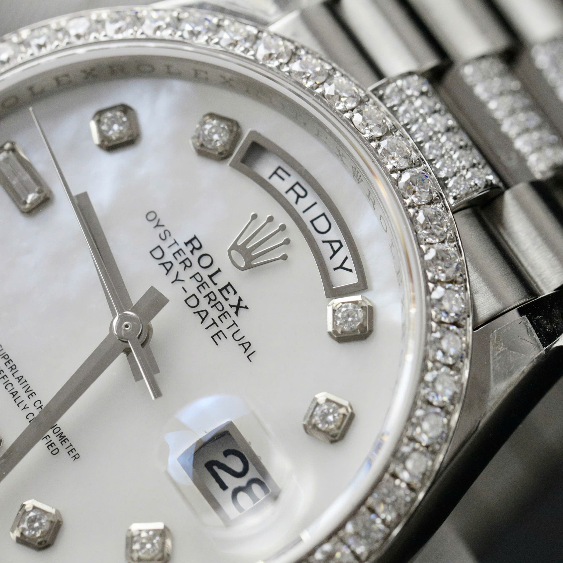 Rolex Day-Date Dial MOP Best Replica Watch Custom Moissanite Diamonds 36mm