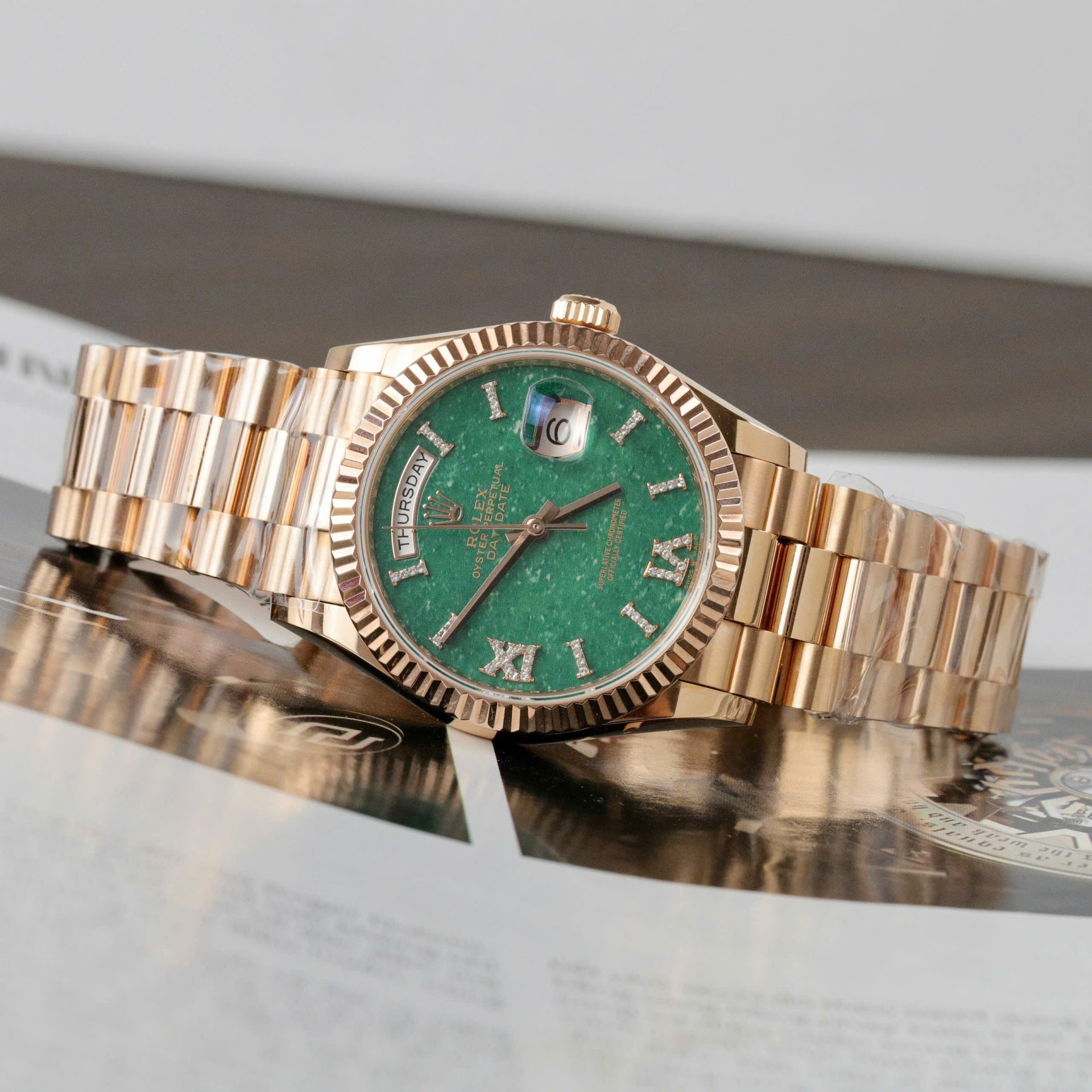 Rolex Day-Date 128235 Dial Aventurine Replica Watch Custom Gold Wrapped 36mm