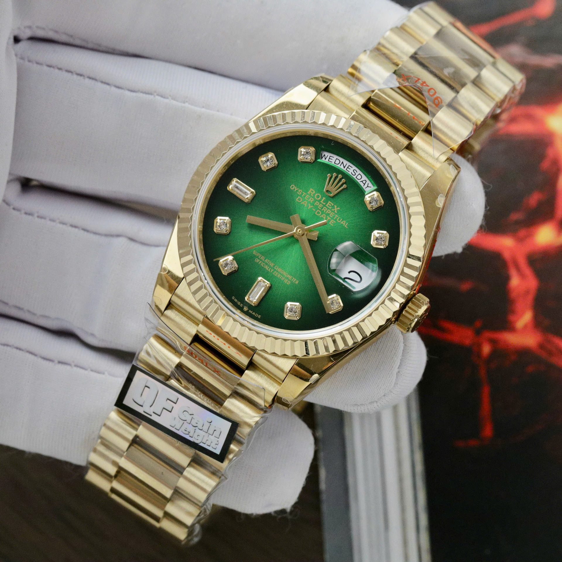 Rolex Day-Date 128238 Best Replica Watch Dial Green Ombre Weight 158 Grams QF Factory 36mm