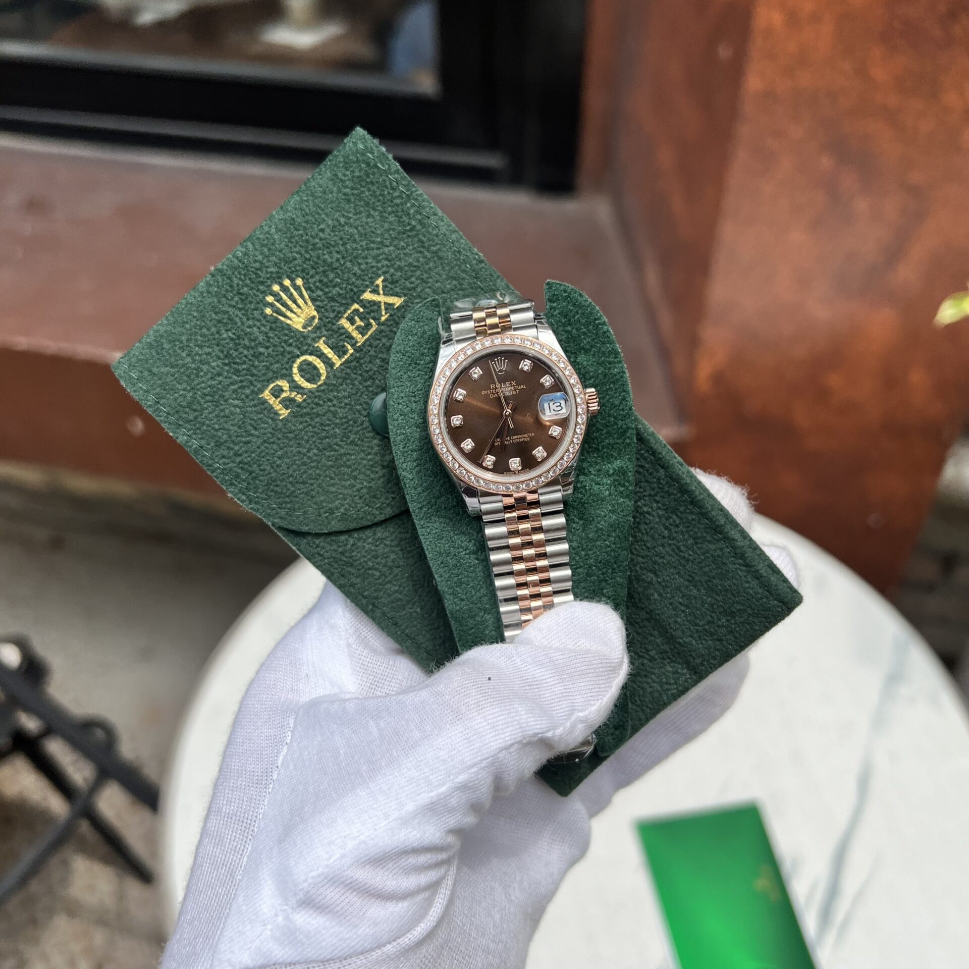 Rolex DateJust Women s Replica Watch Chocolate Dial Diamond Bezel EW Factory 31mm