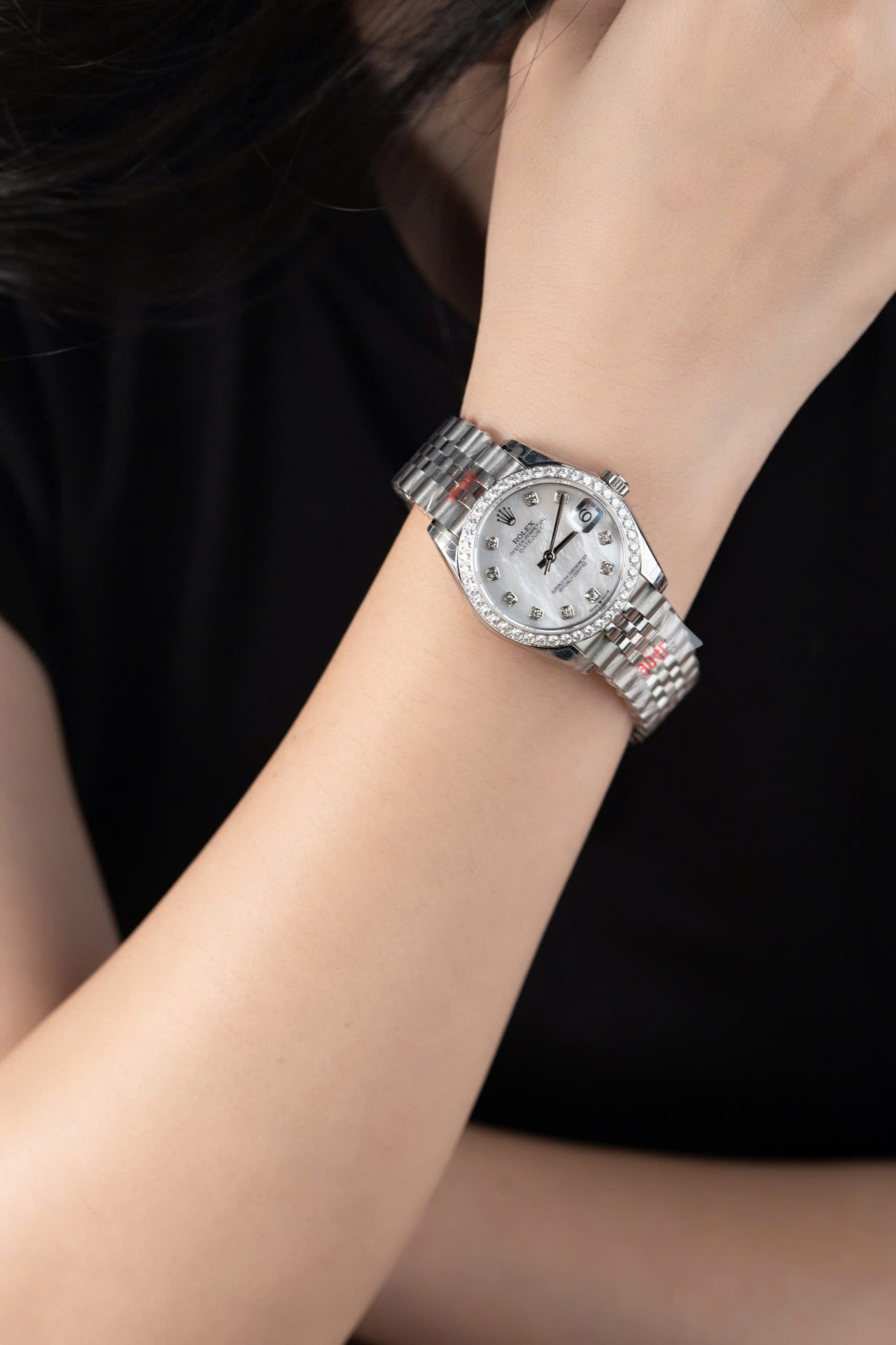 Rolex DateJust Replica Watch Mother Of Pearl Dial With Moissanite Bezel 31mm