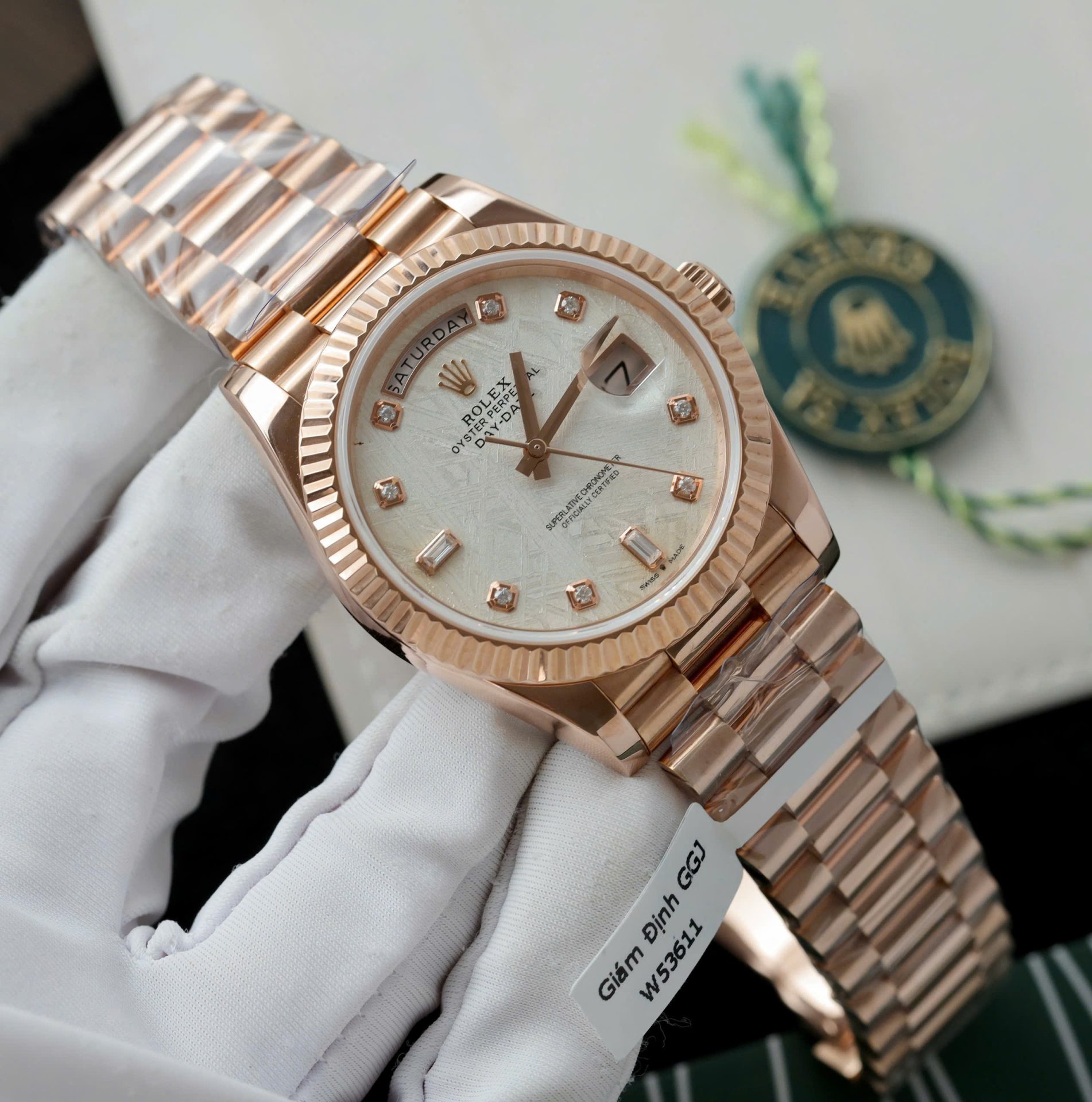 Rolex Day-Date Custom Rose Gold Wrapped + Dial Moissanite Diamonds 40mm