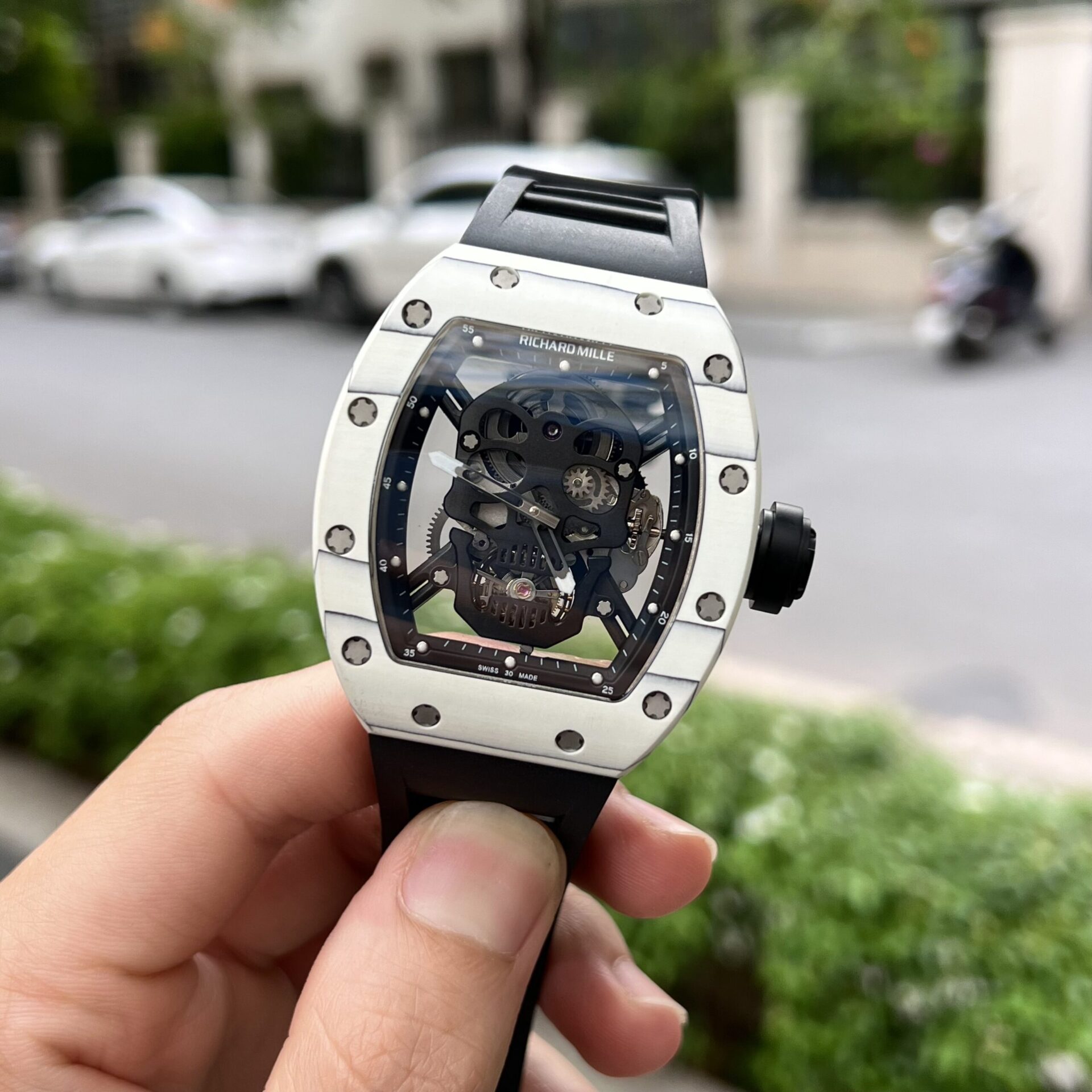 Richard Mille Replica Watch RM052 Tourbillon Skull Carbon Rubber Strap 43mm