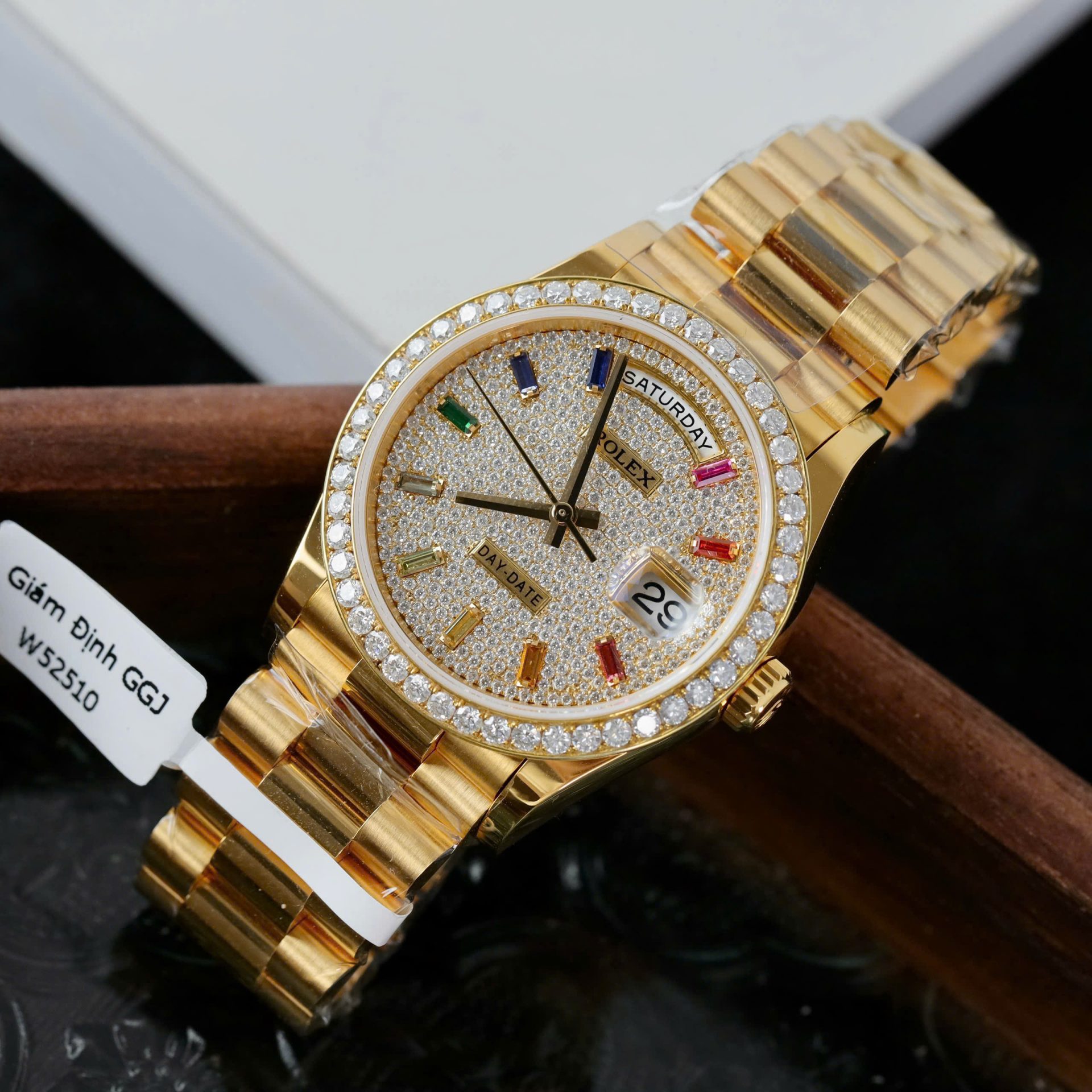 Rolex Day-Date Copies Watches Custom 18K Gold Wrapped + Moissanite Diamonds GM Factory 36mm