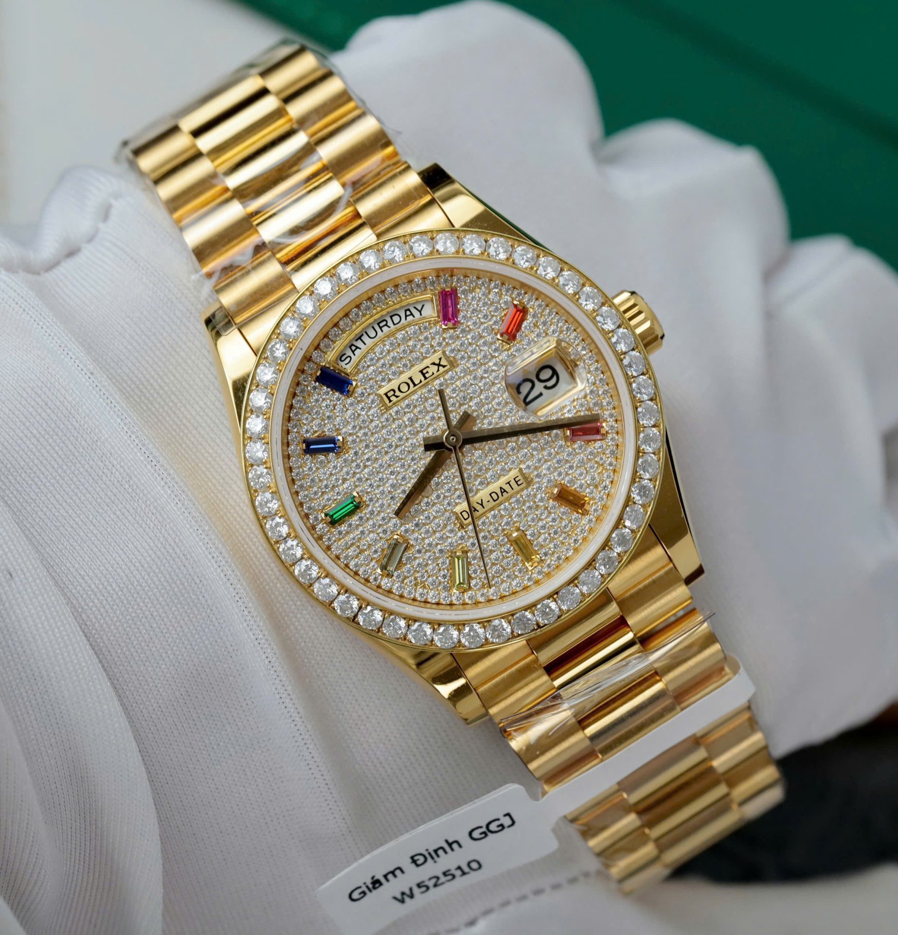 Rolex Day-Date Copies Watches Custom 18K Gold Wrapped + Moissanite Diamonds GM Factory 36mm