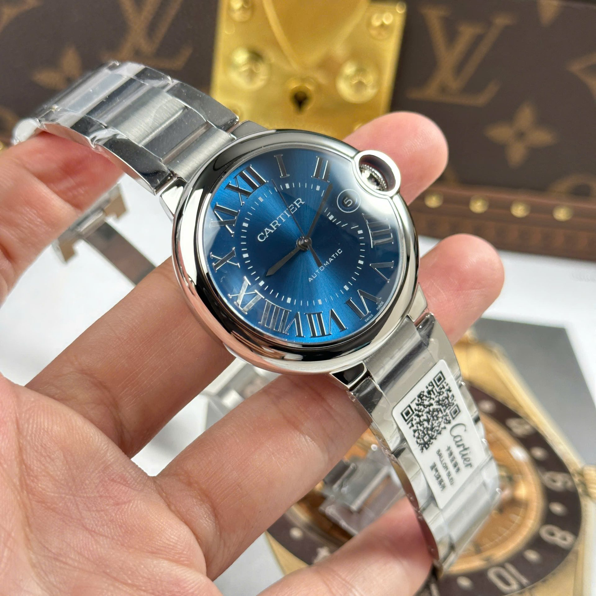 Cartier Ballon Bleu Copies Watches Blue Dial Metal Wire AF Factory 40mm