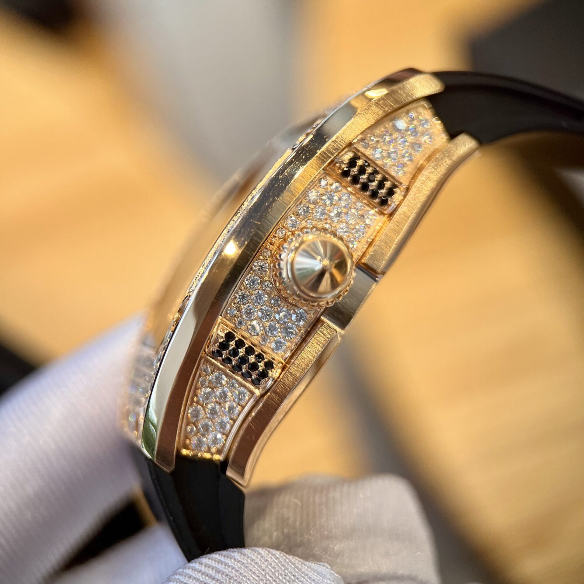 Richard Mille RM007 Gold Wrapped Replica Watch With Moissanite Diamonds 36mm