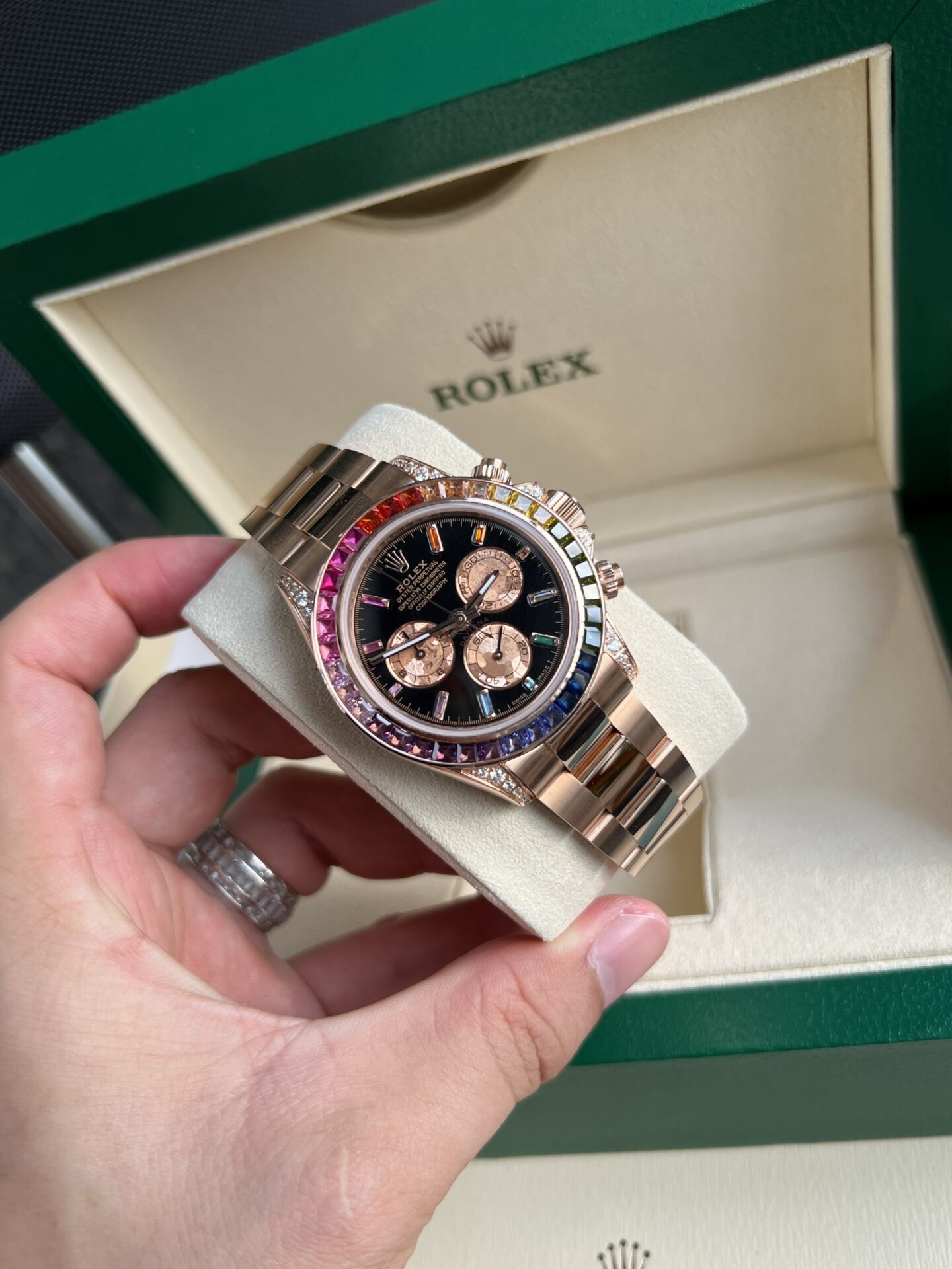 Rolex Daytona Rainbow Replica Watch Gold Wrapped Moissanite TW 40mm