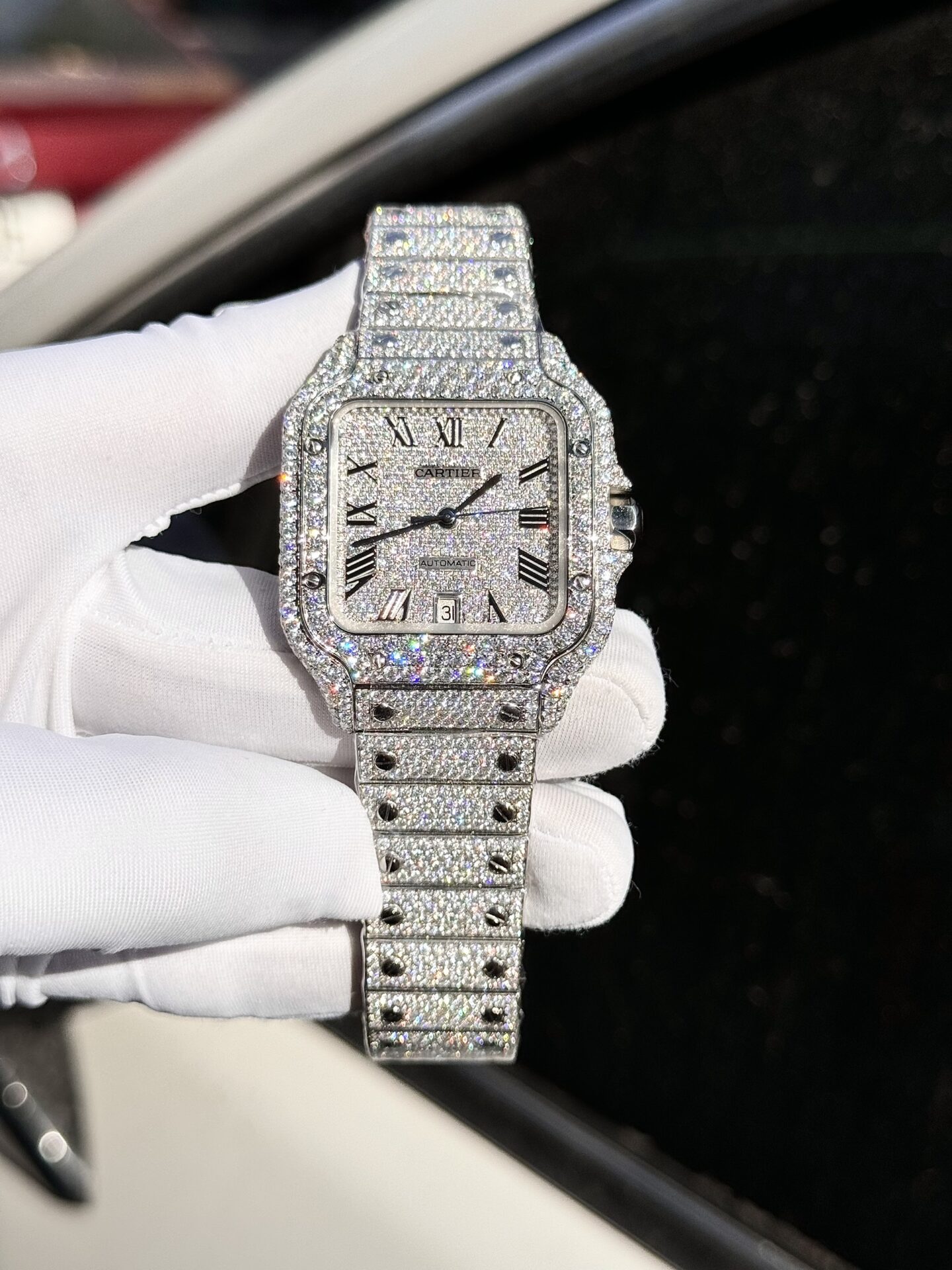 Cartier Santos Replica Watch Full Diamond Moissanite Hong Kong 39.8mm