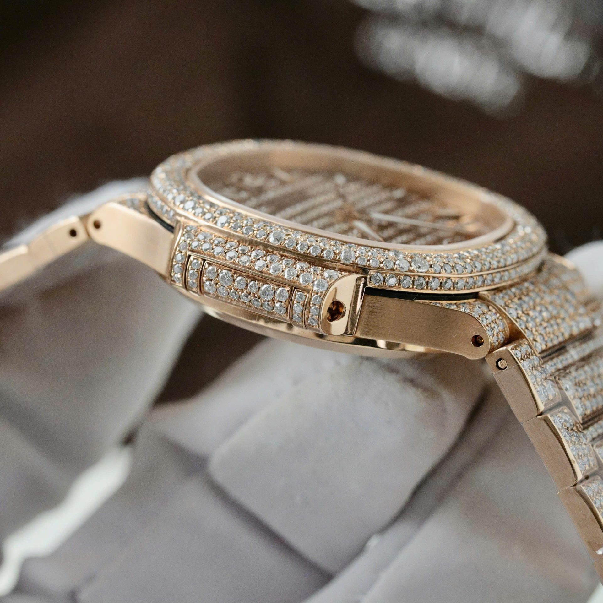 Patek Philippe Nautilus 7118 Replica Watch Gold Wrapped + Moissanite Diamonds Custom 35.2mm