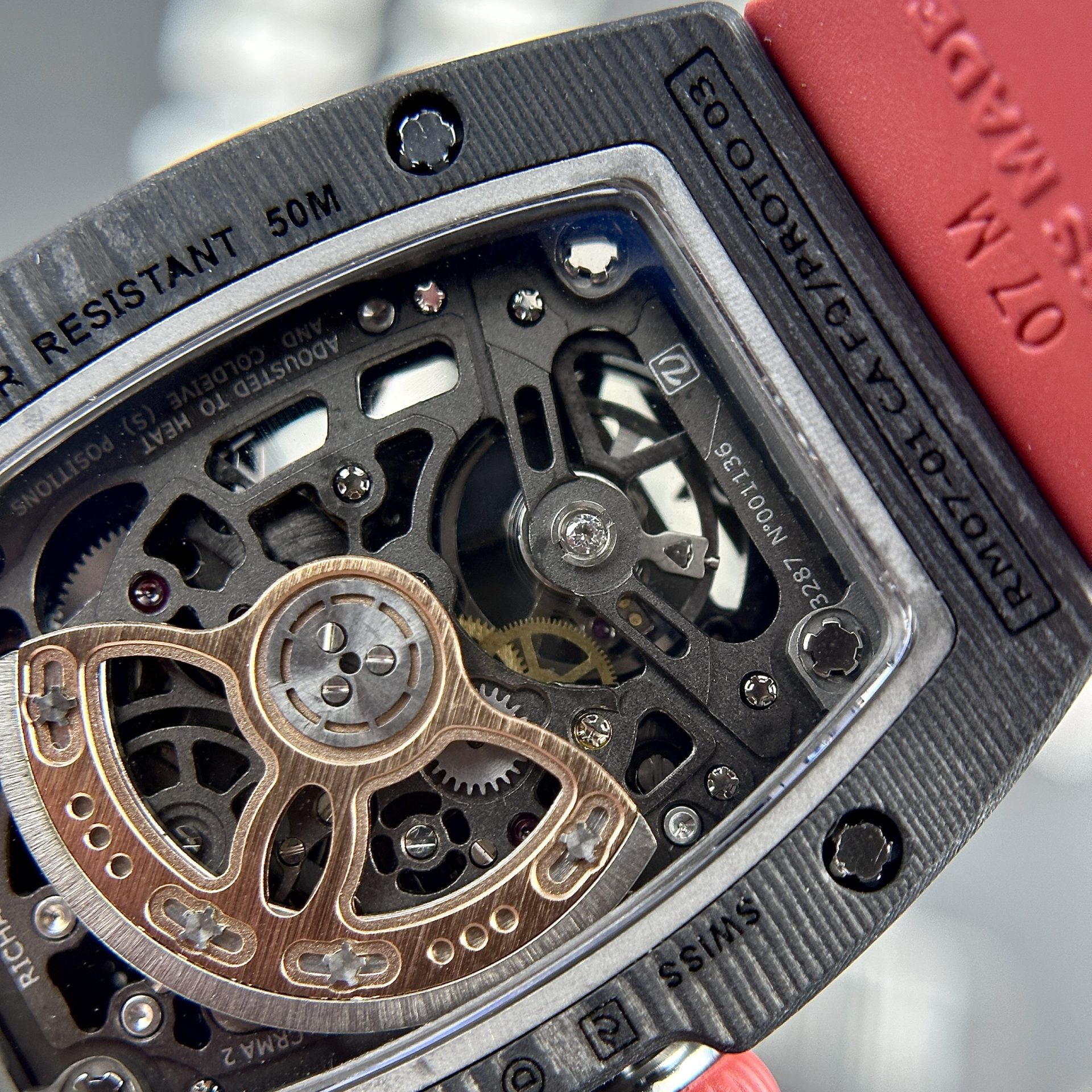 Richard Mille Replica Watch RM07-01 Black Carbon Rubber Strap 32x46mm