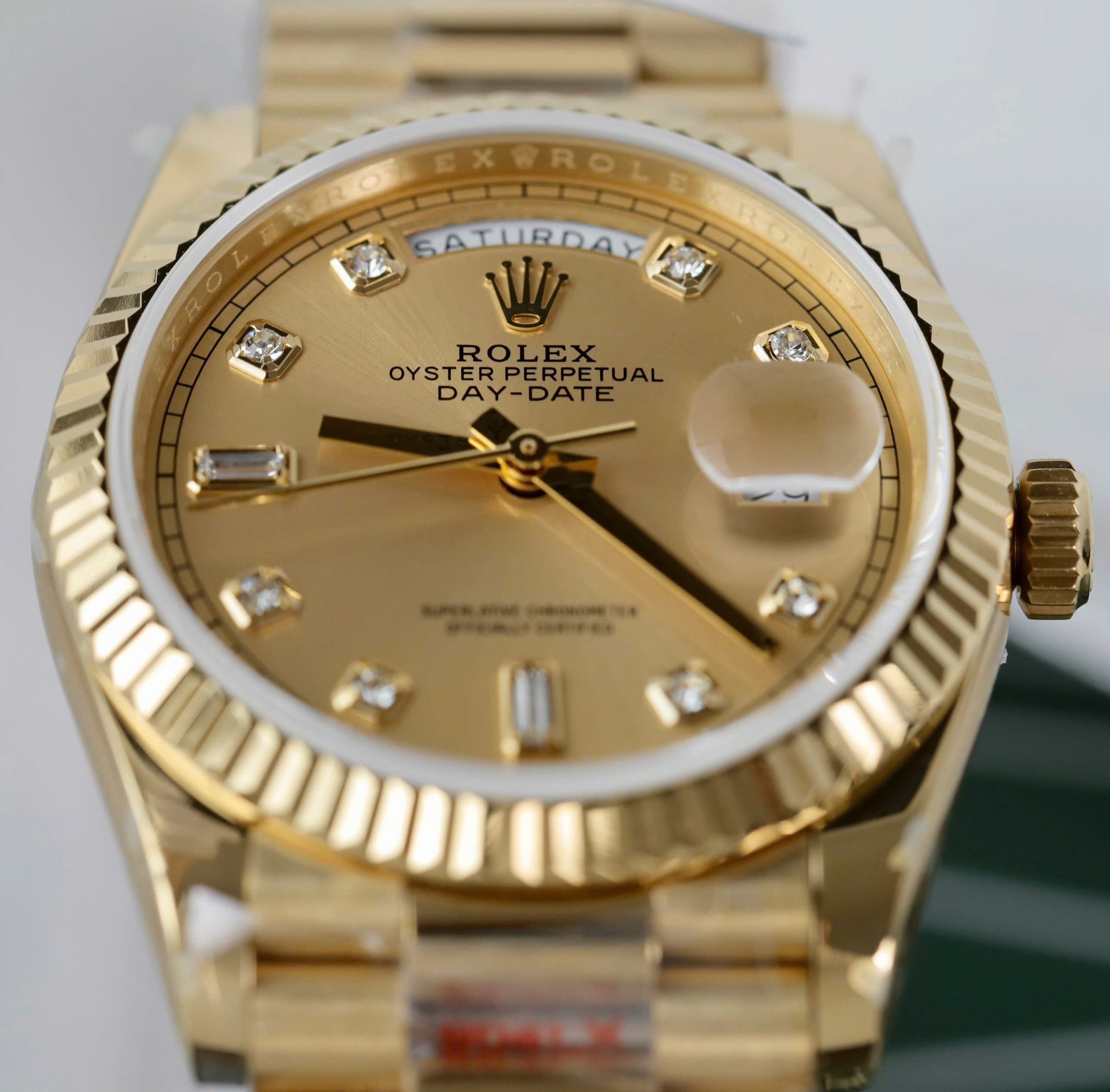 Rolex Day-Date M128238 Copies Watch Yellow Dial Weight 159Gram QF Factory 36mm