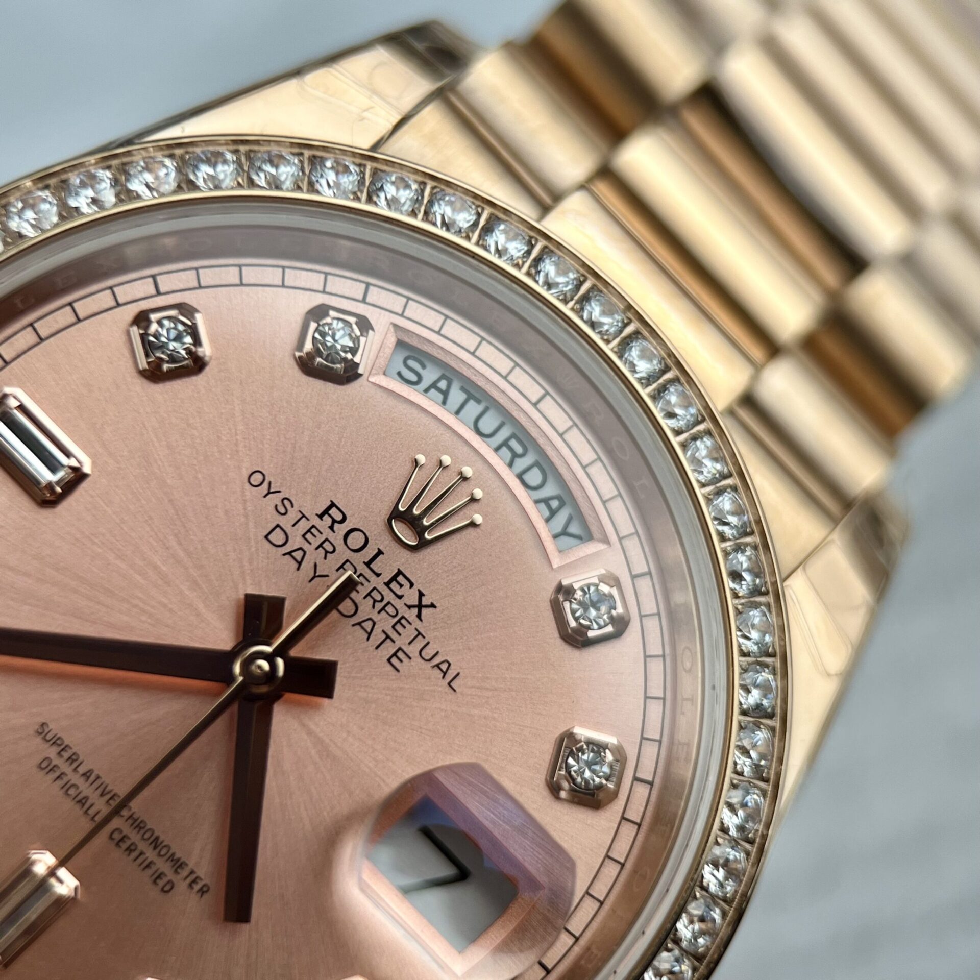 Rolex Clone Watch Day-Date Pink Dial President Strap EW Factory 31mm
