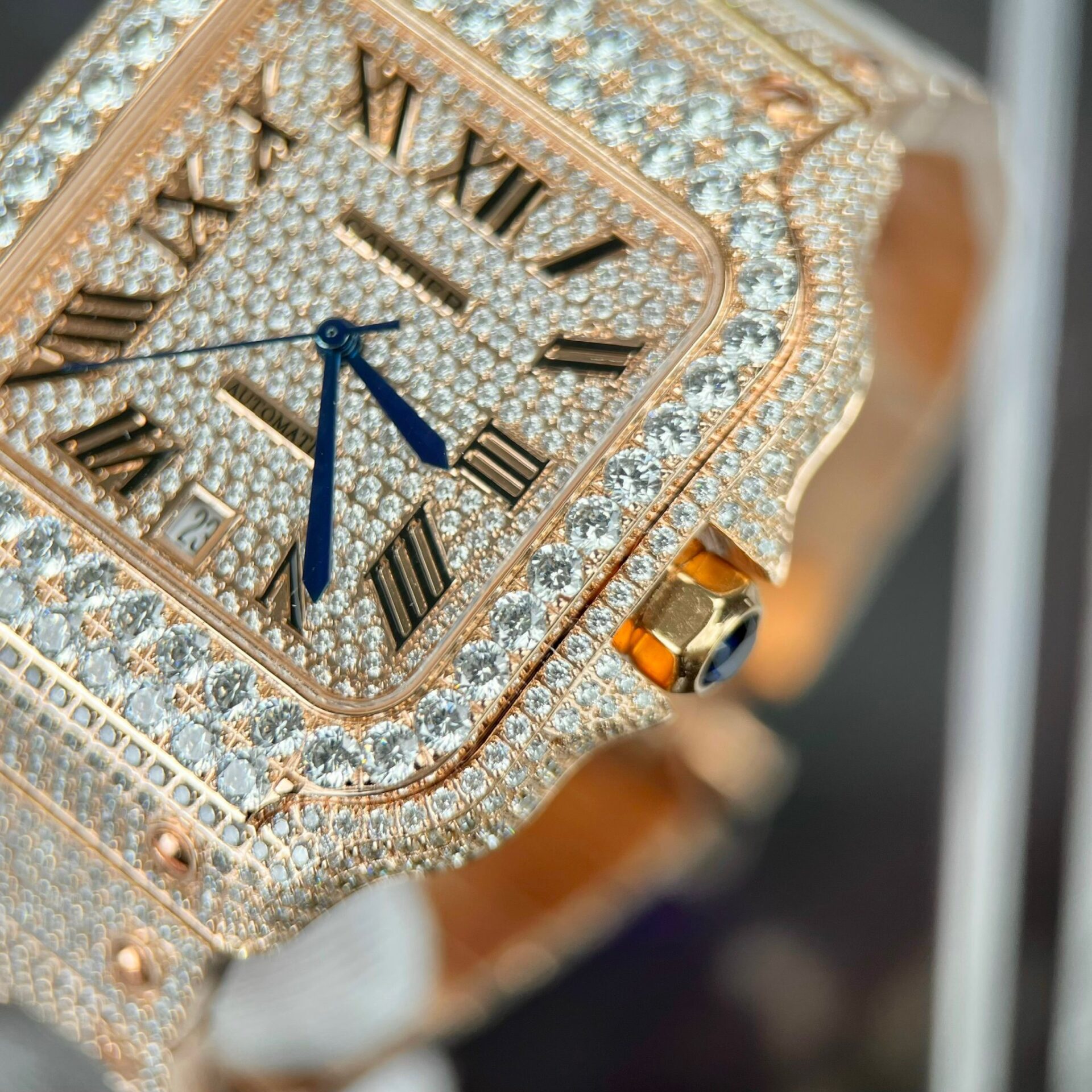 Cartier Santos Men s Full Diamond Replica Watch Highest Quality 39.8mm