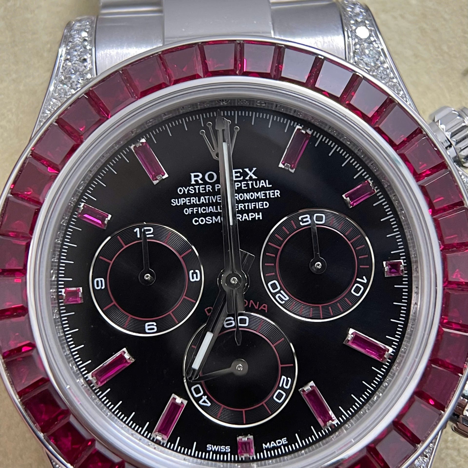 Rolex Daytona 126599TRU Replica Watch 18K Solid Gold + Natural Ruby + Natural Diamonds Custom 40mm
