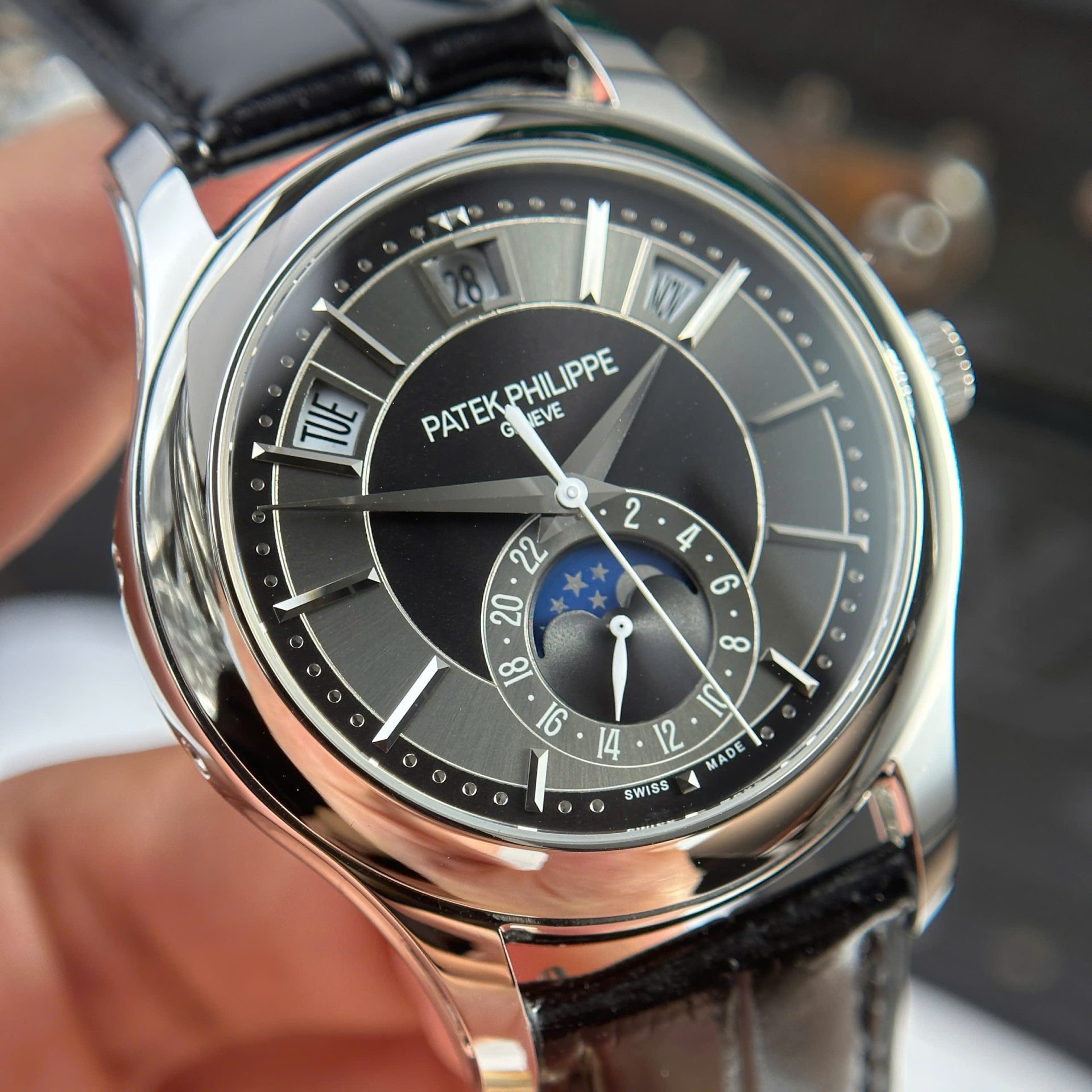 Patek Philippe Replica Watch Complications 5205G Gray Dial Leather Strap 40mm
