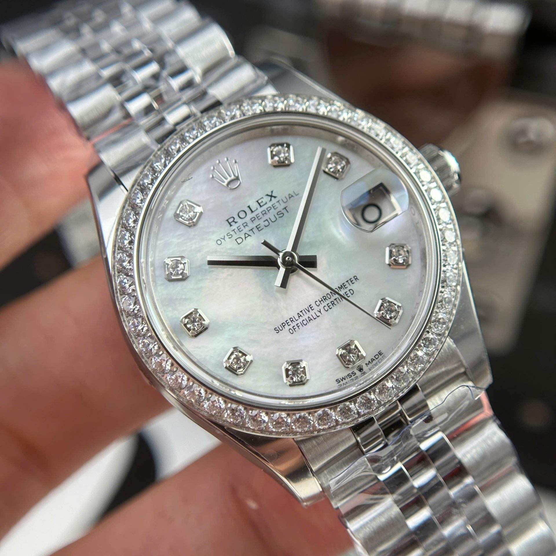 Rolex DateJust Fake Watch Women Dial MOP Bezel Diamonds CZ THB Factory 31mm
