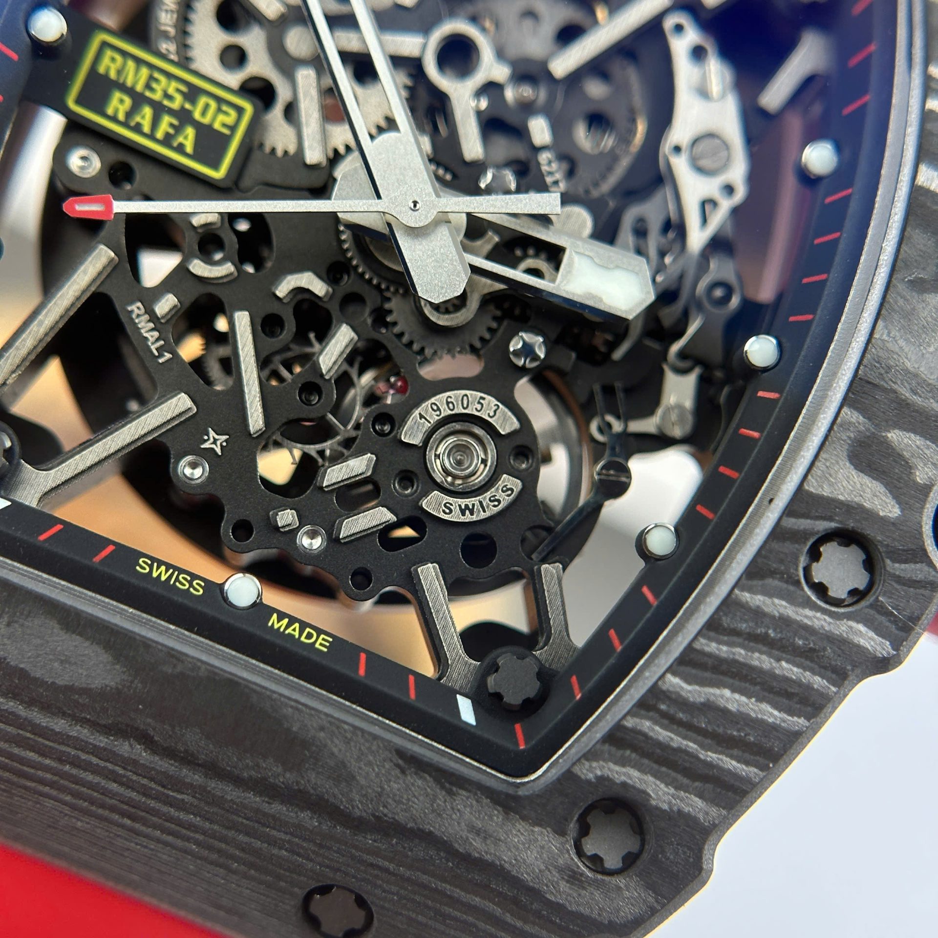 Richard Mille RM35-02 Rafael Nadal Carbon Replica Watches Red ZF Factory 44mm