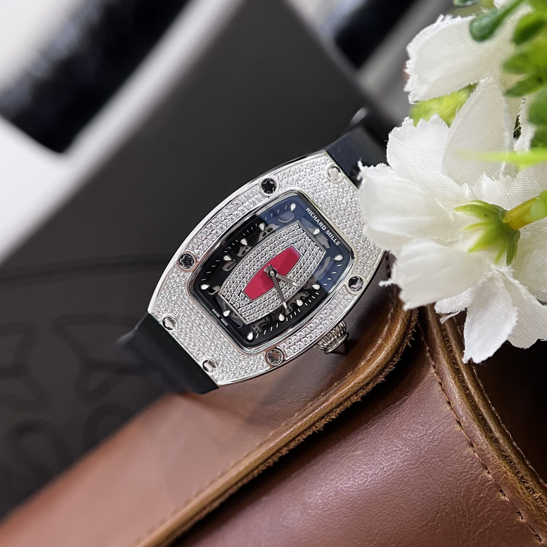 Richard Mille Fake Watch RM007 Red Dial Rubber Strap 36mm