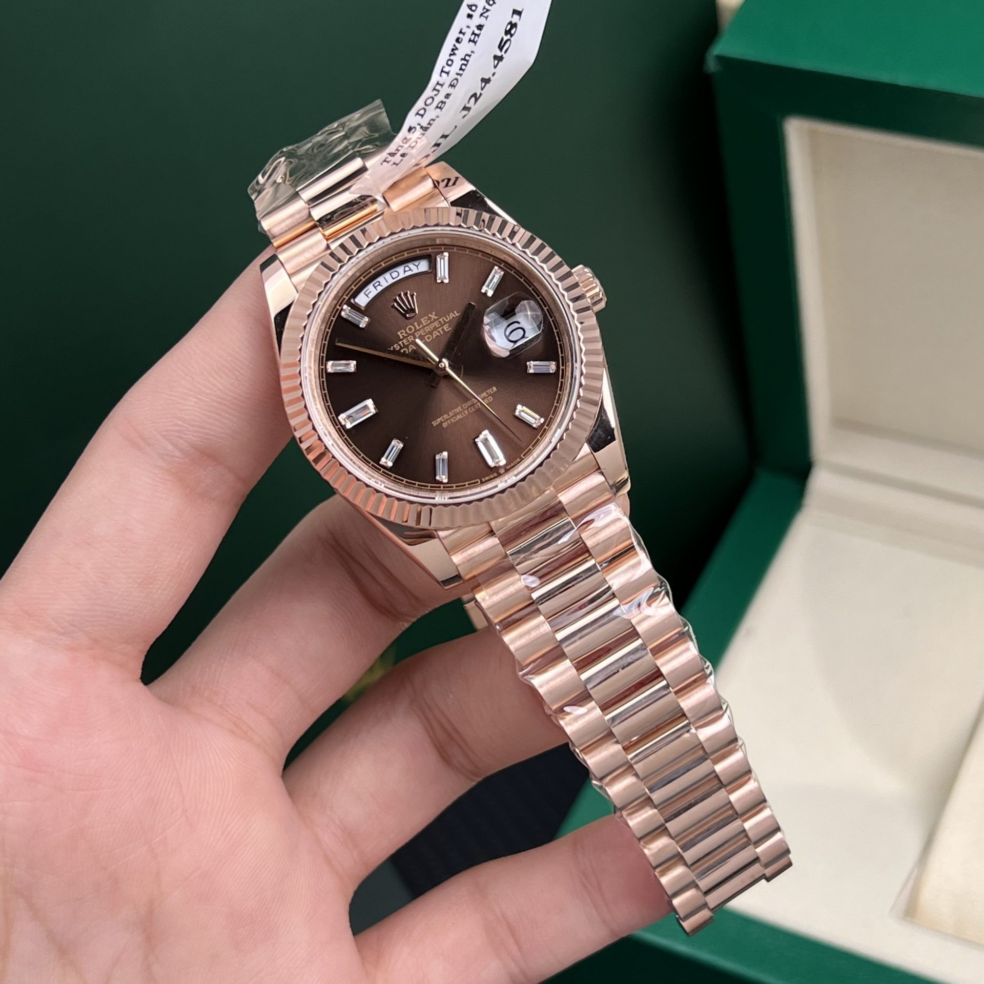 Rolex Best Replica Watch Day-Date Gold Wrapped Chocolate Dial Weight 177gram GM Factory 40mm