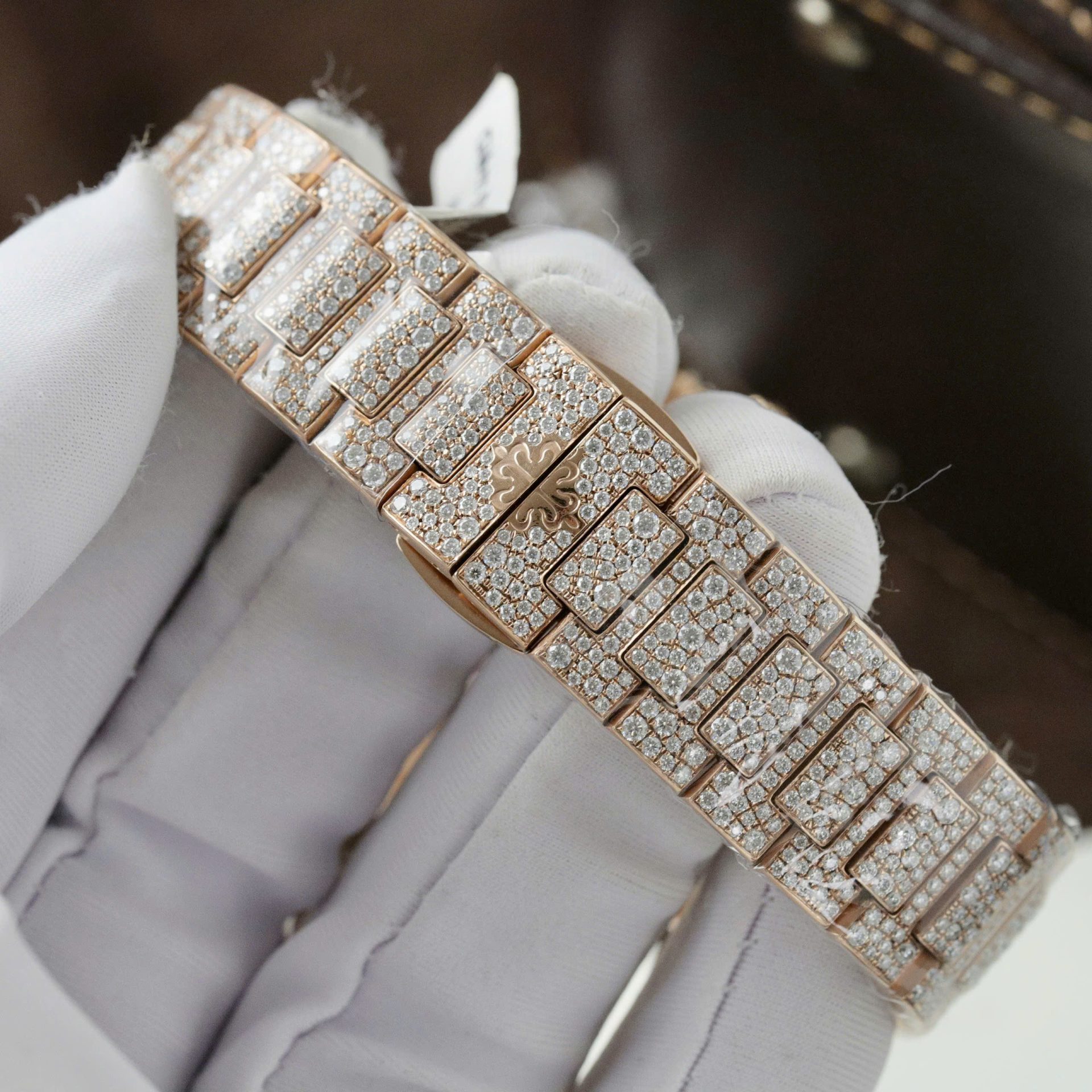 Patek Philippe Nautilus 7118 Replica Watch Gold Wrapped + Moissanite Diamonds Custom 35.2mm