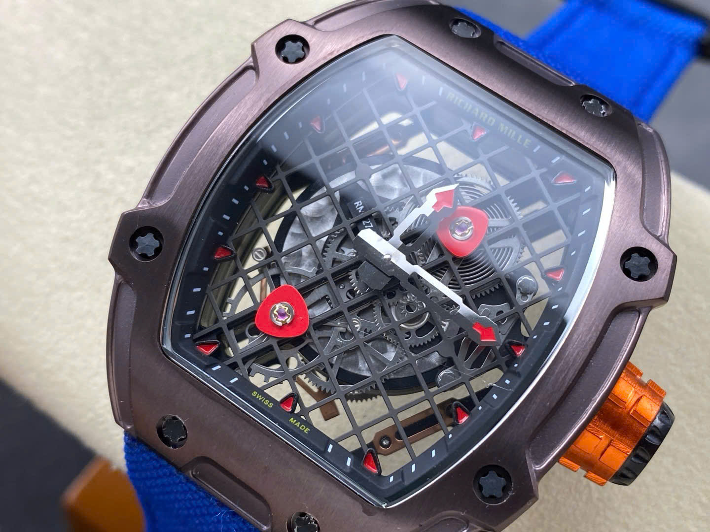 Richard Mille RM27-04 Tourbillon Rafael Nadal Super Fake Watches Blue Fabric Strap 39x48mm