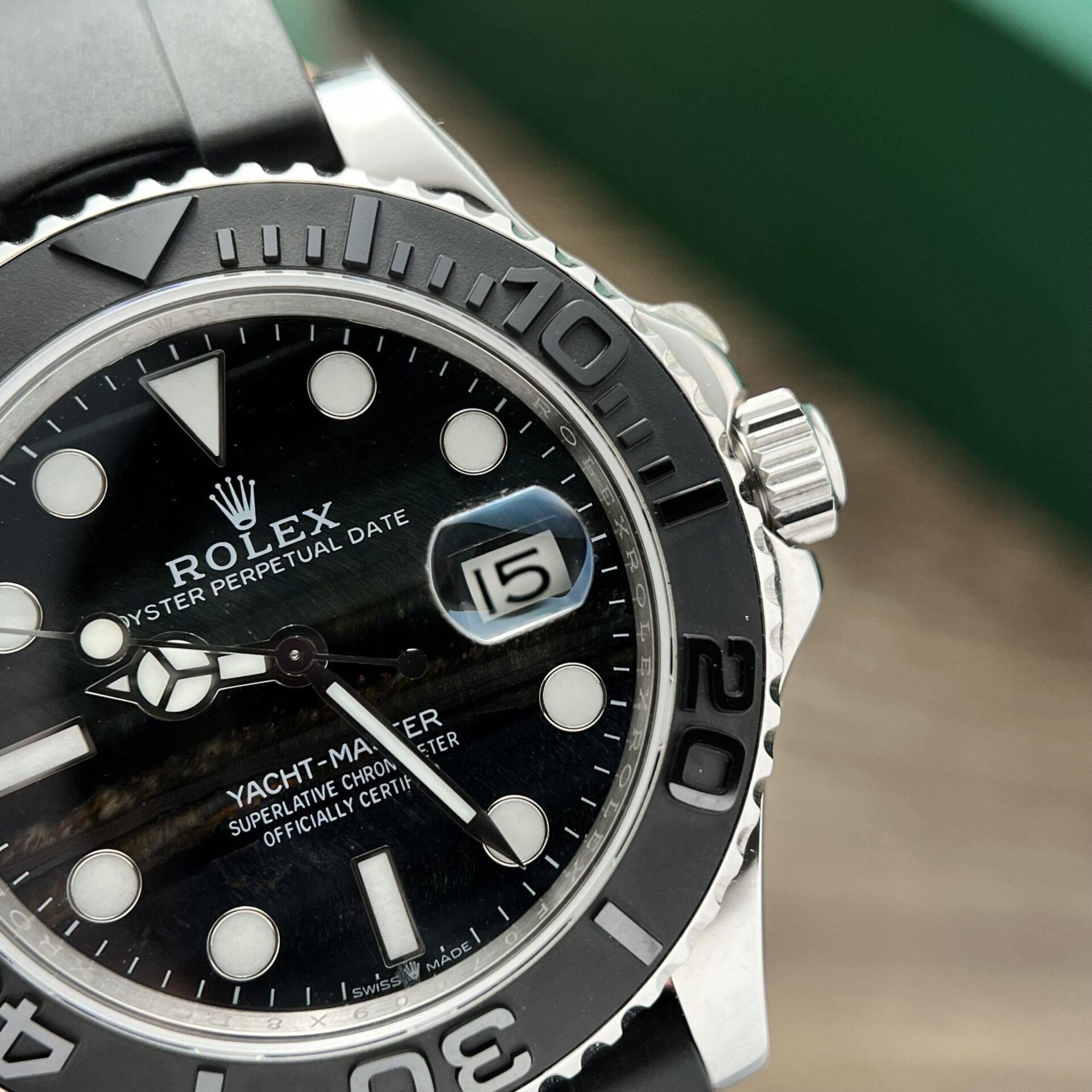 Rolex Clone Watch Yacht-Master Black Dial Rubber Strap 40mm