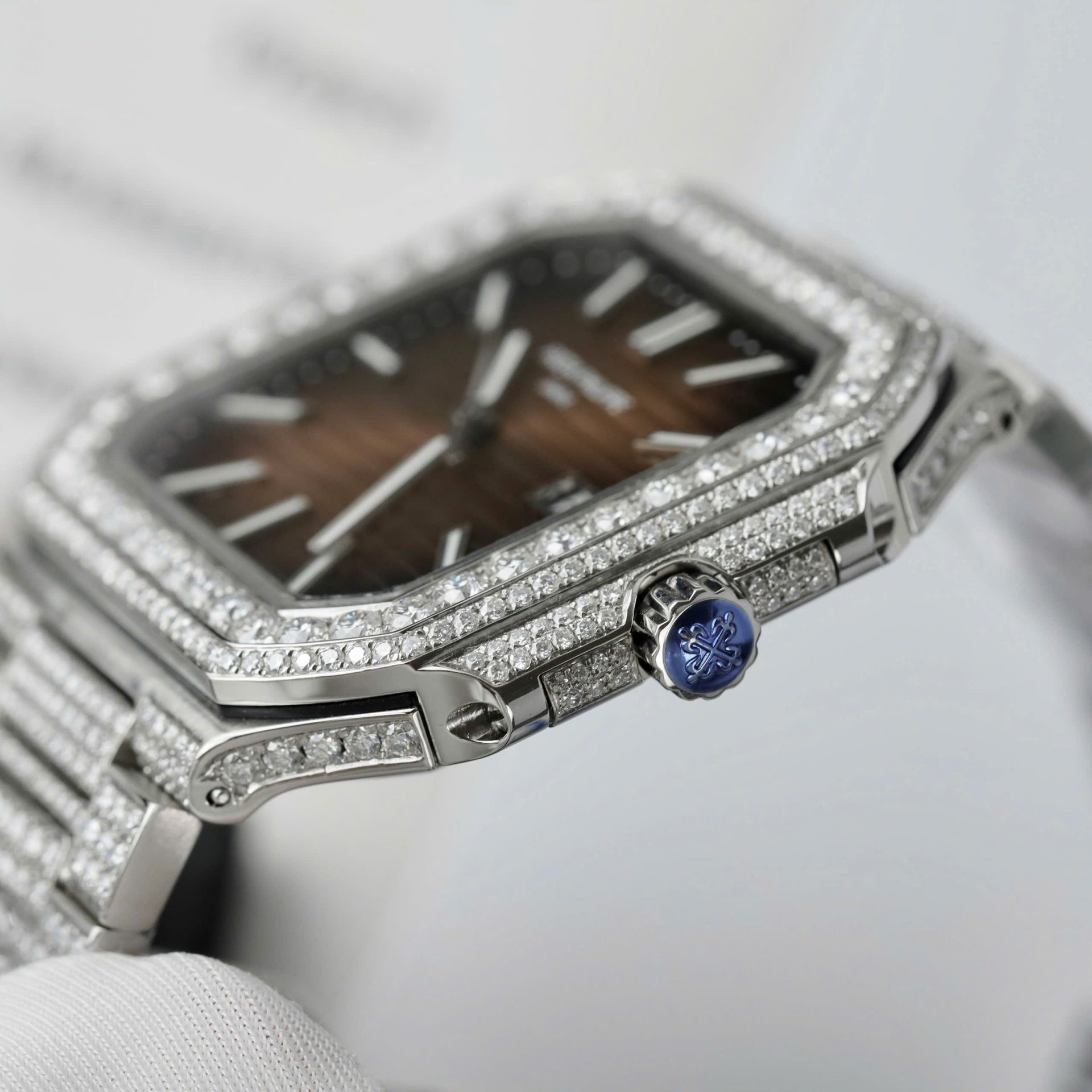 Patek Philippe Cubitus 5821 Dial Brown Replica Watch Full Diamonds Moissanite Hong Kong 45mm