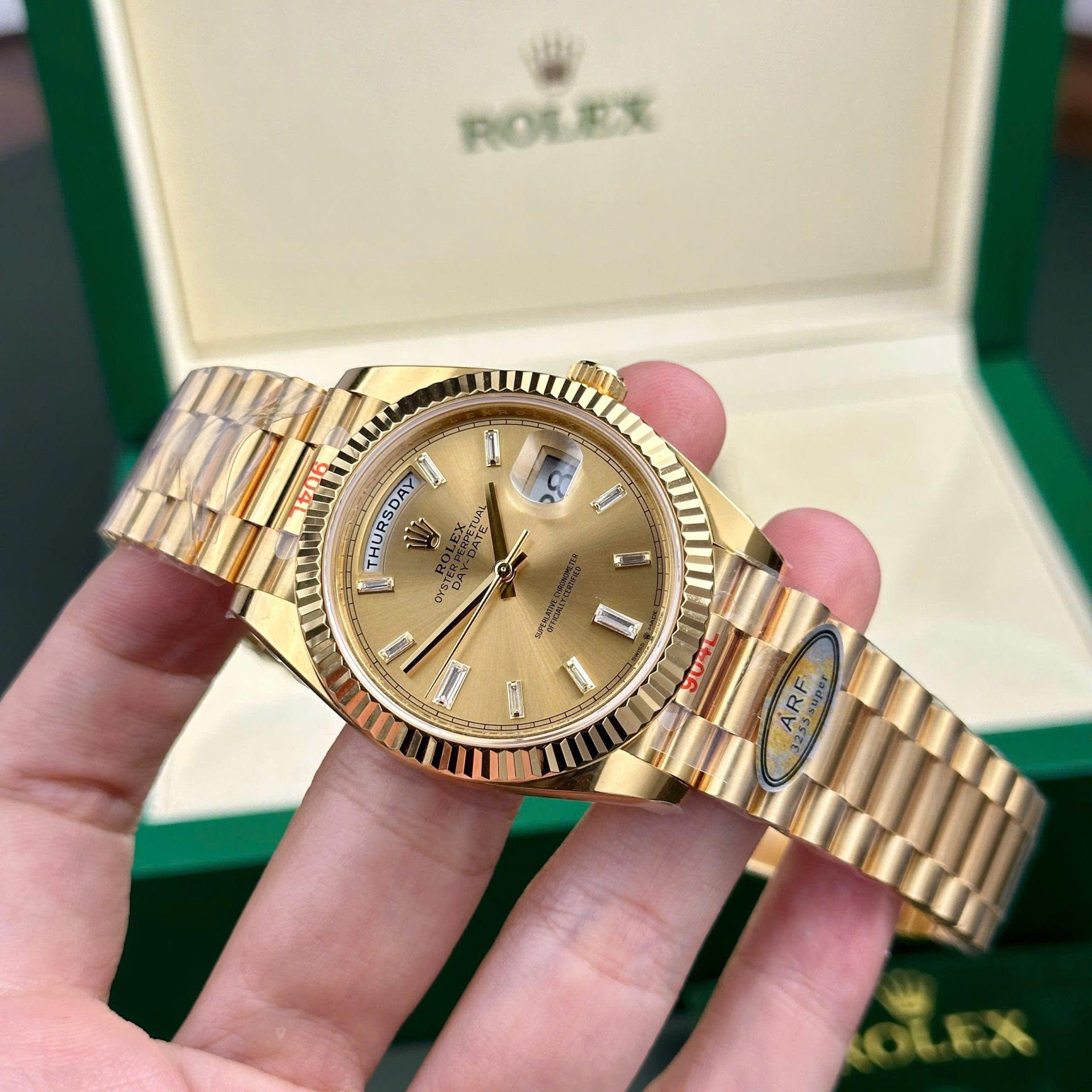 Rolex Day-Date 228238 Replica Watch Yellow Dial President Strap AR Factory 40mm