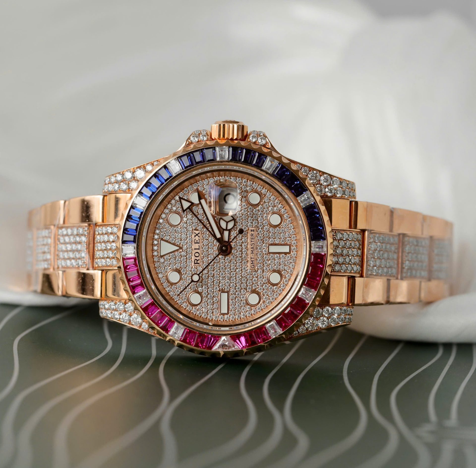 Rolex GMT-Master II 126755 SARU-DIAO Gold Wrapped Moissanite Sapphire Replica Watch 40mm