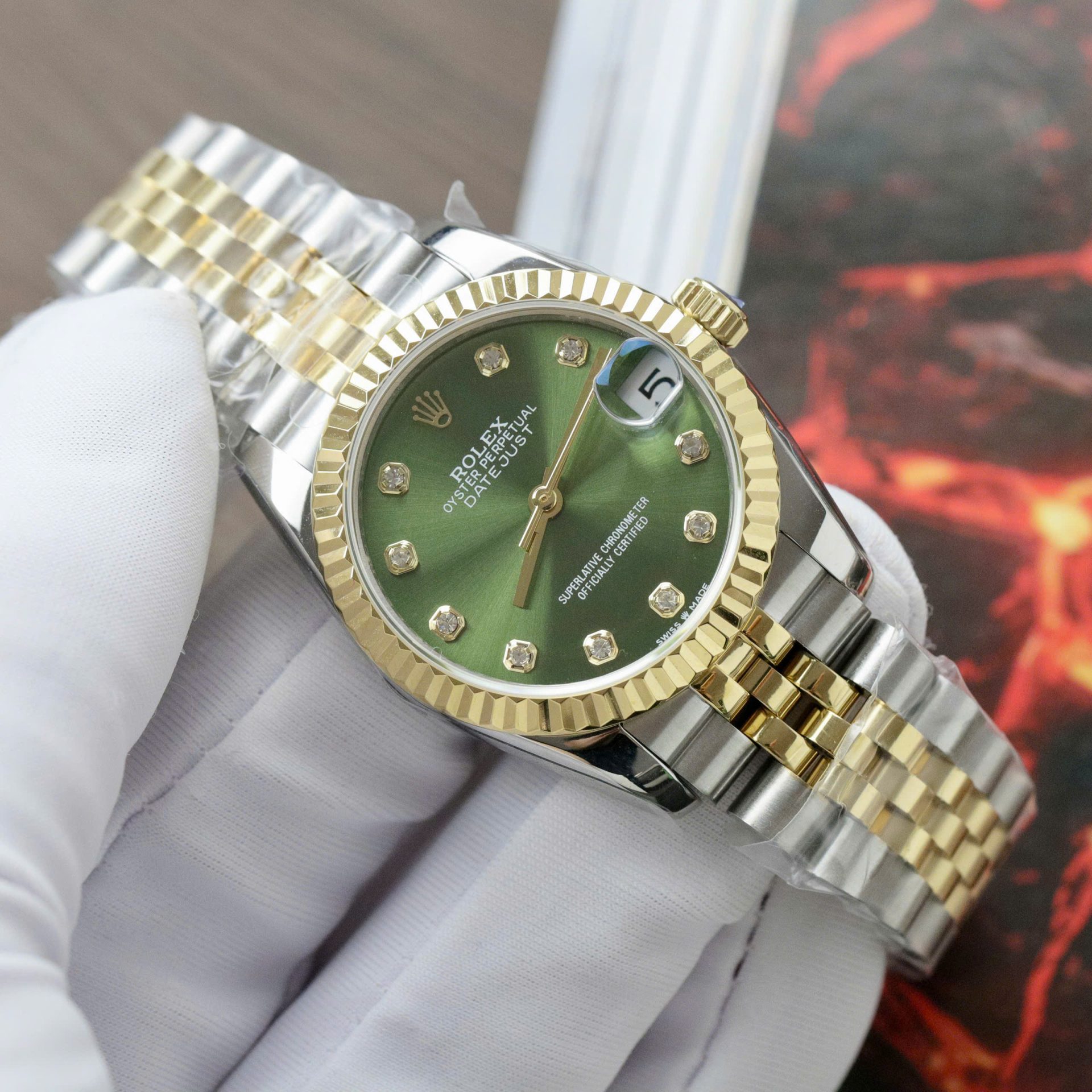 Rolex DateJust Fake Watches Green Dial Jubilee Strap 31mm