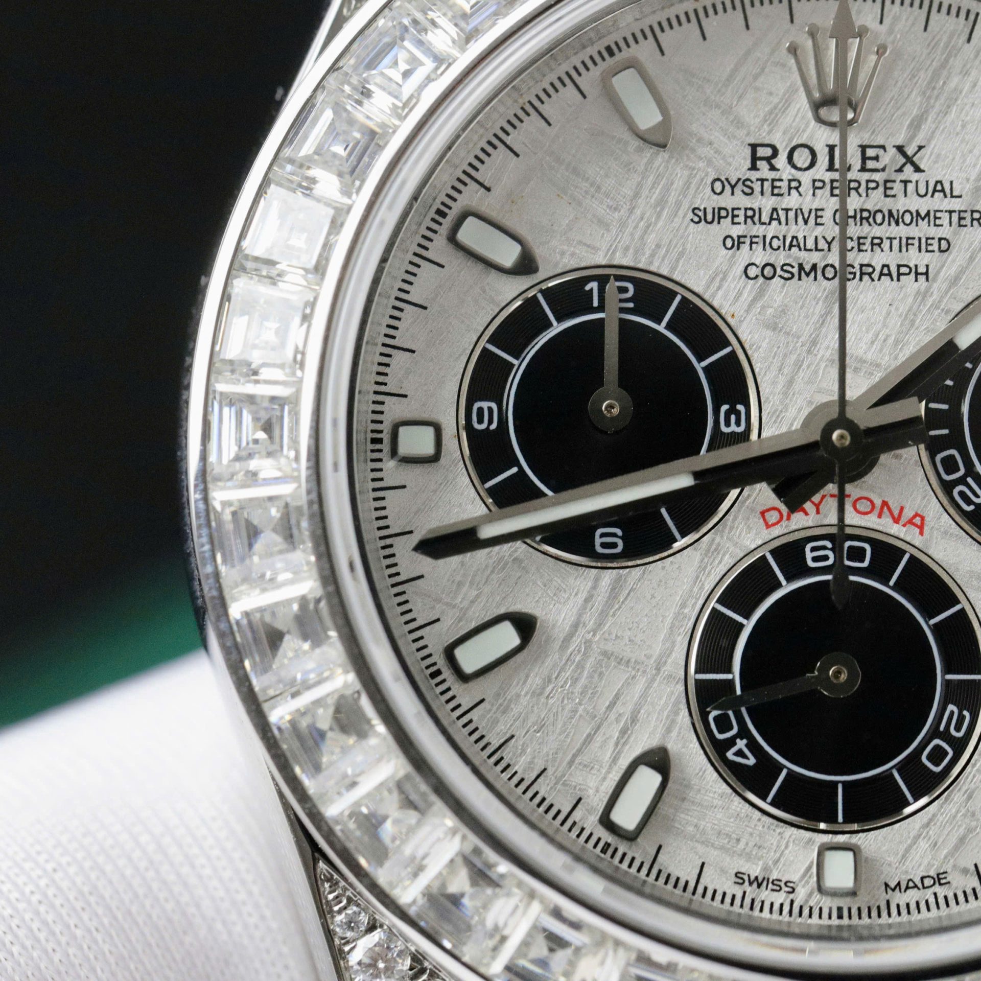 Rolex Daytona Replica Watch Dial Meteorite Custom Diamonds Moissanite Baguette 40mm