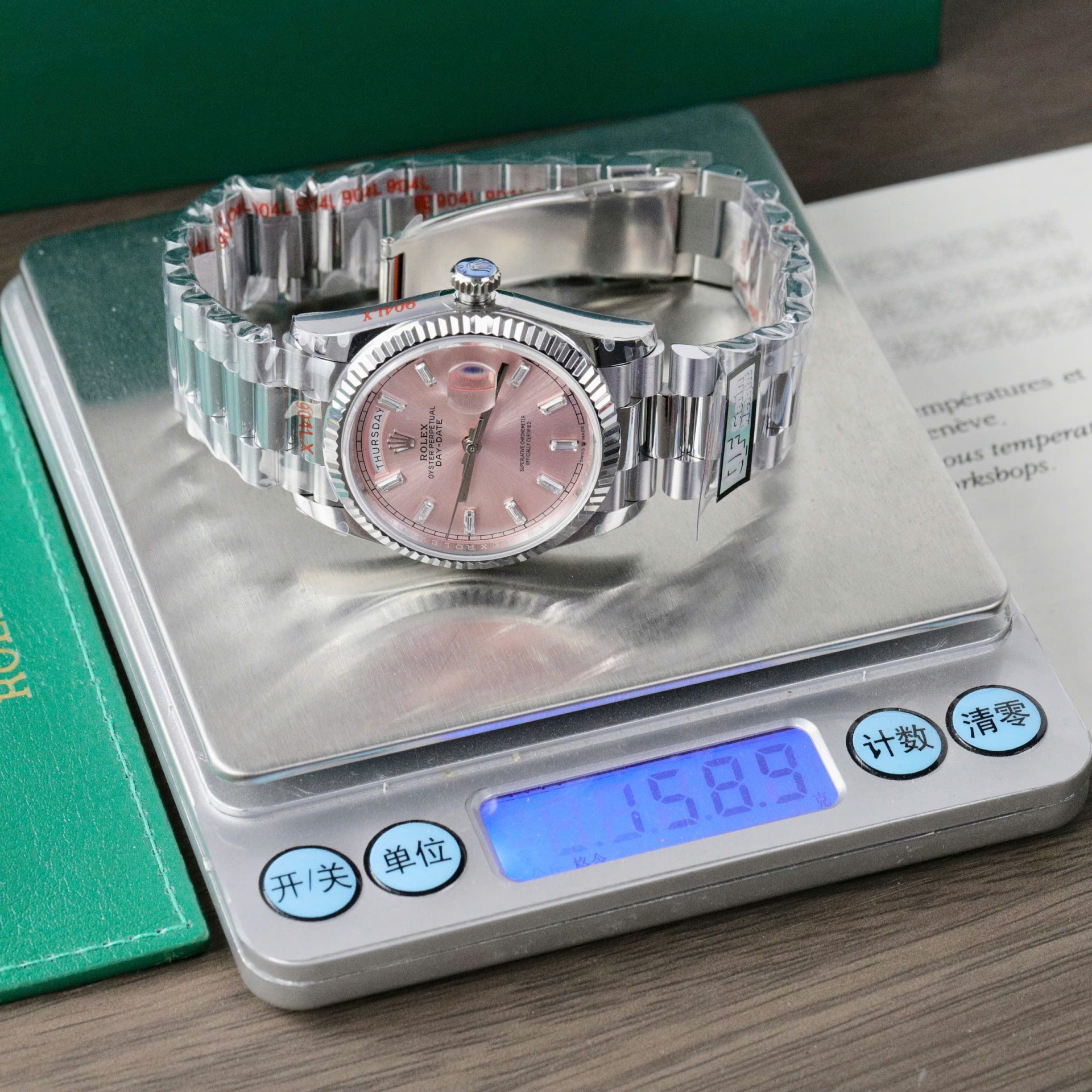 Rolex Day-Date 128236 Pink Dial Replica Watch Weight 158 Grams QF Factory 36mm