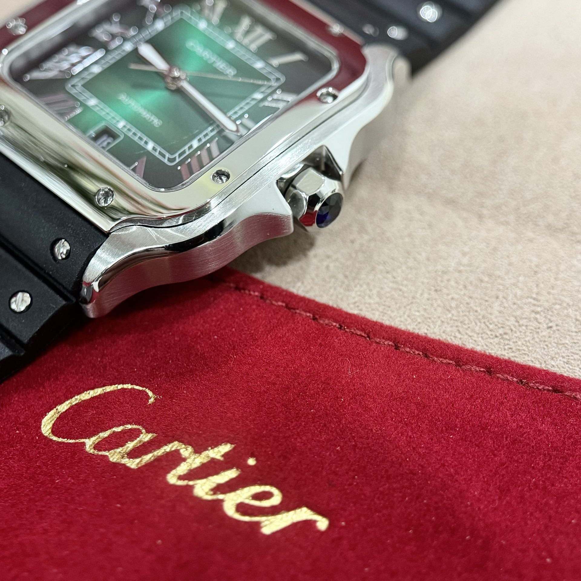 Cartier Replica Watches Santos WSSA0061 Green Dial Rubber Strap BV Factory 39.8mm