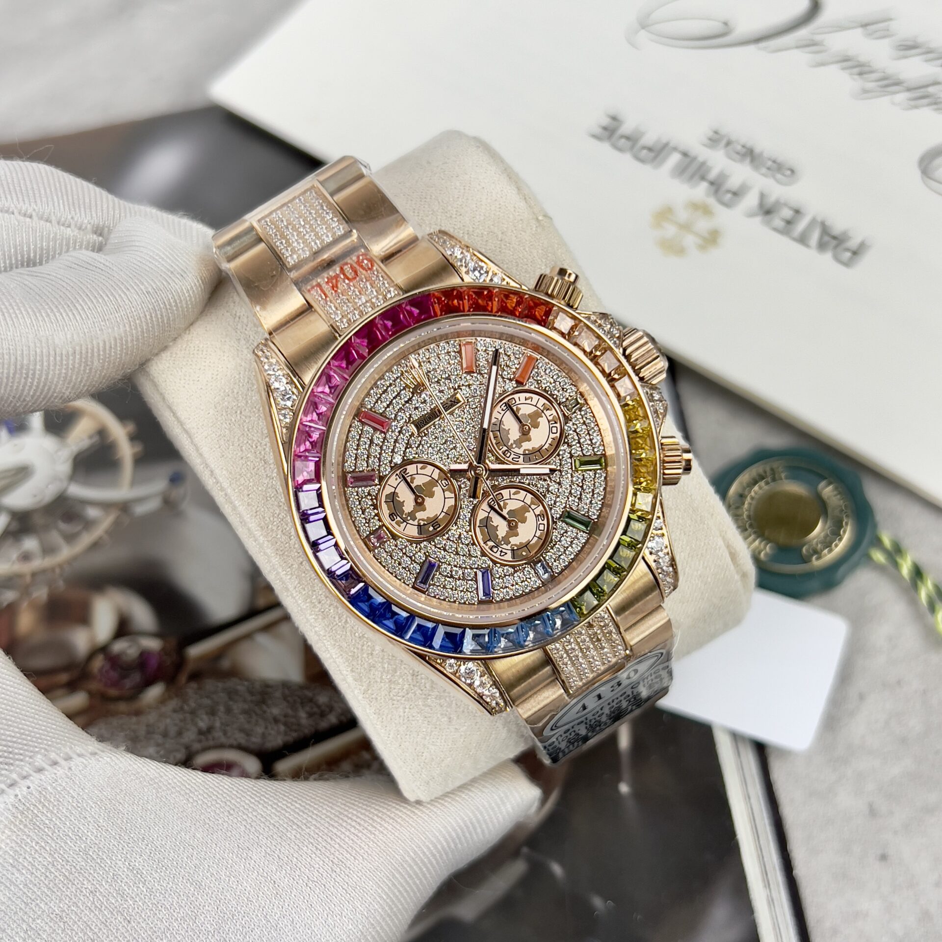 Rolex Daytona Rainbow Best Replica Watch Full Diamond 40mm
