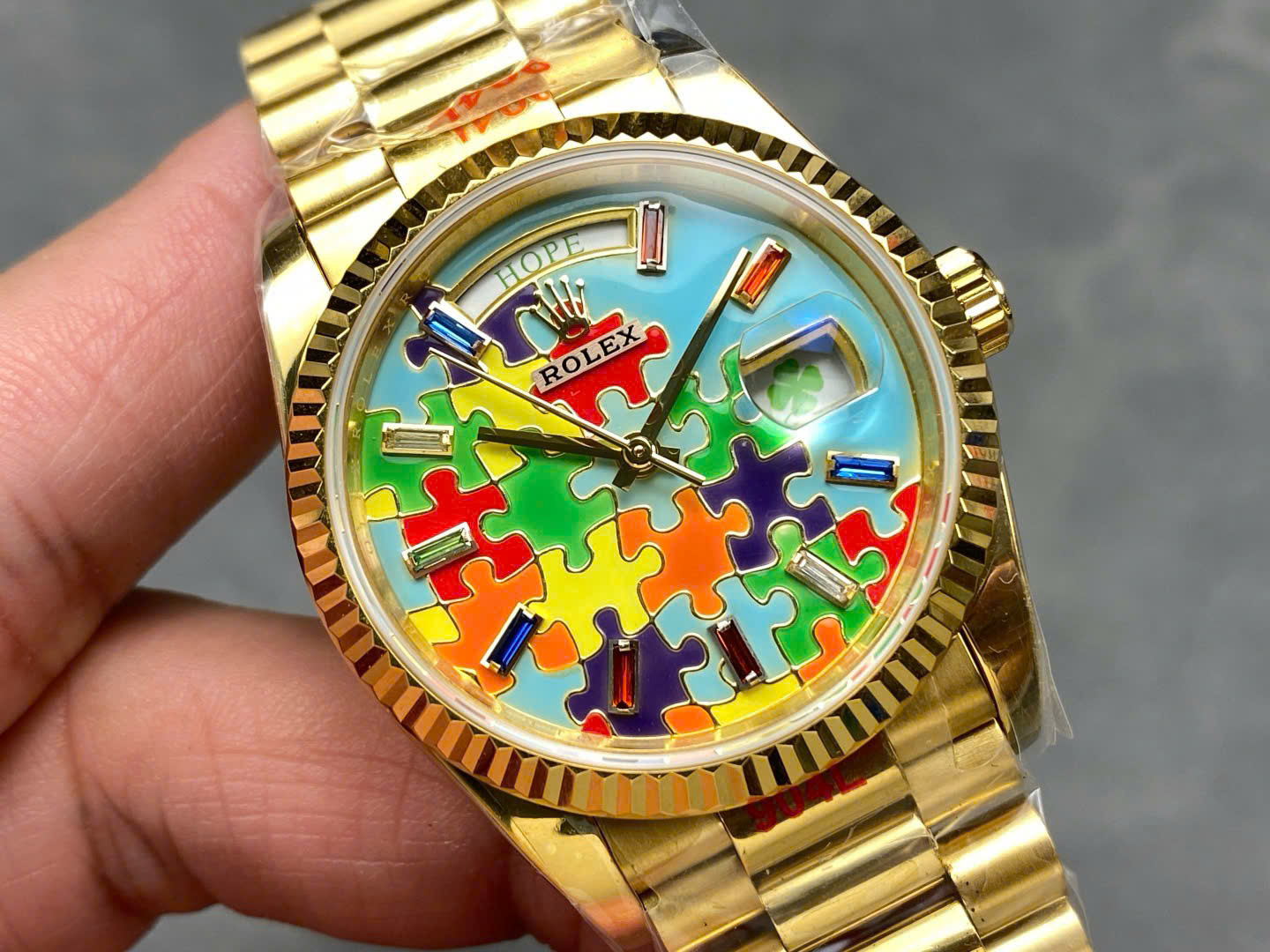 Rolex Day-Date 128238 Puzzle Emoji Jigsaw Motif Dial Best Replica Watches 36mm