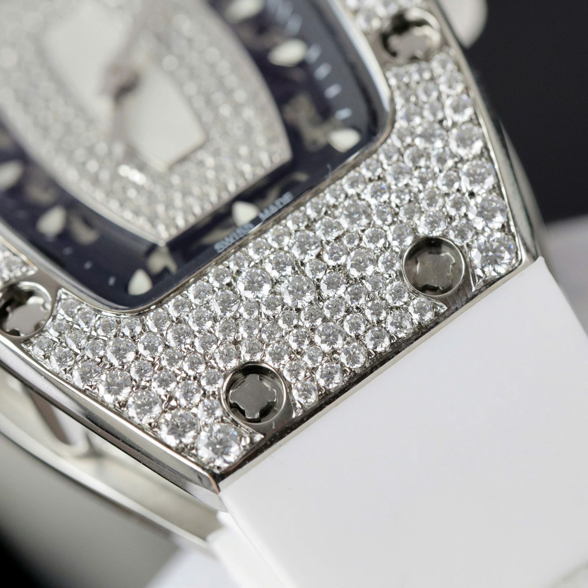 Richard Mille RM007 Replica Watch White Custom Full Moissanite Diamonds Hong Kong 36mm